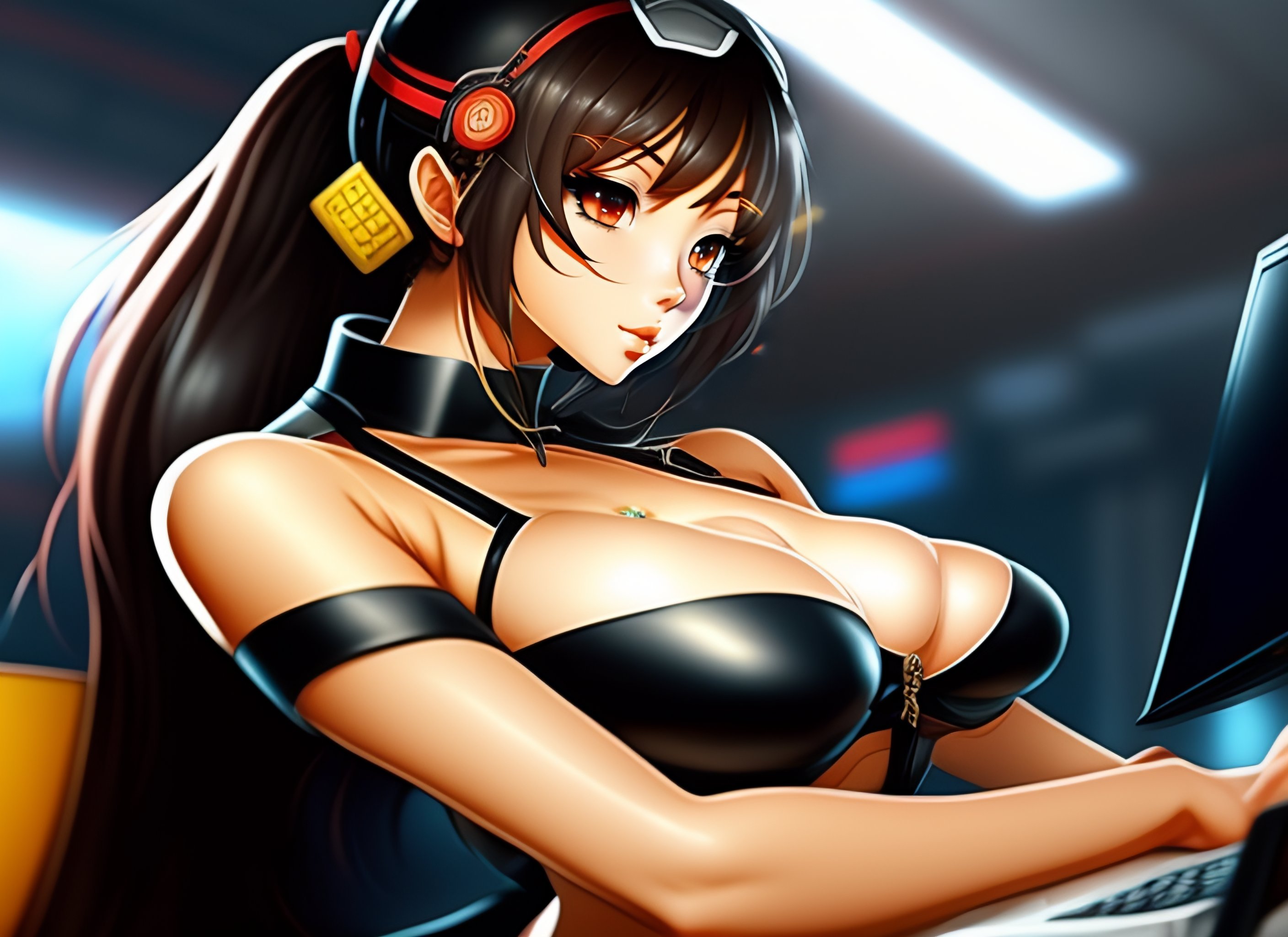 Lexica - Sexy anime girl working on computer