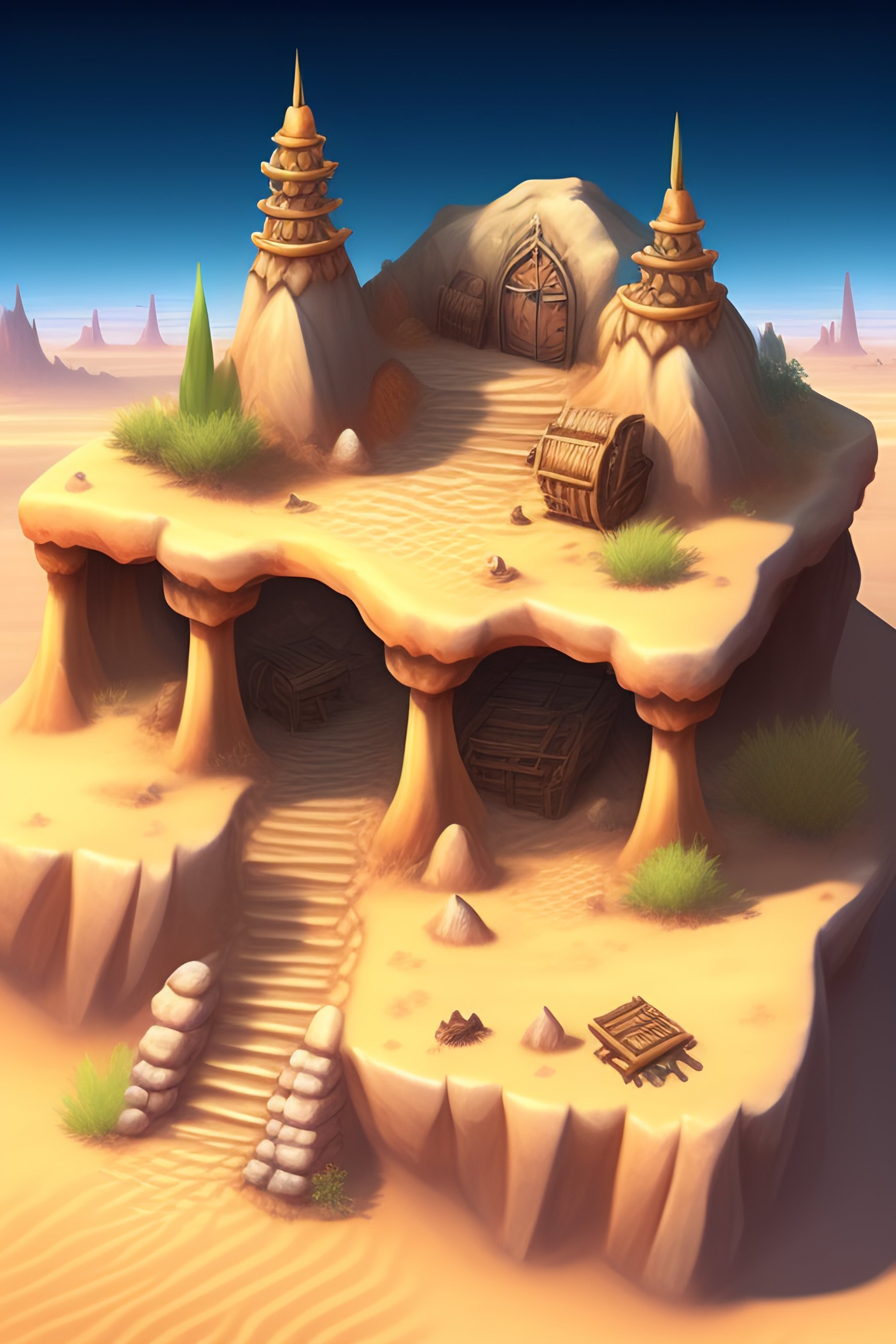 Lexica - An illustrated fantasy map of a small outpost. sand desert ...