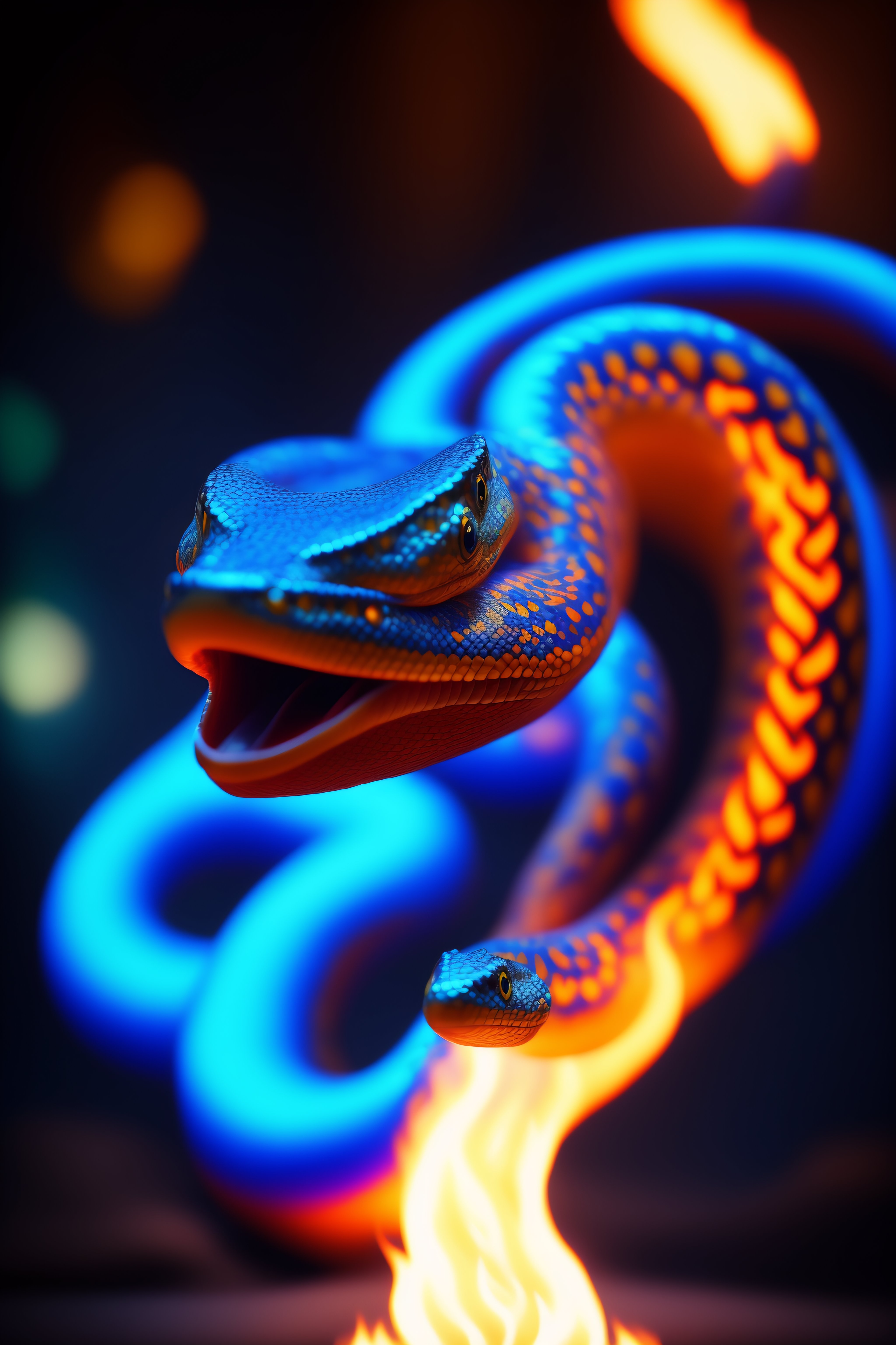 Lexica - Flaming Giant Snake with blue flames at tropical forest by ...