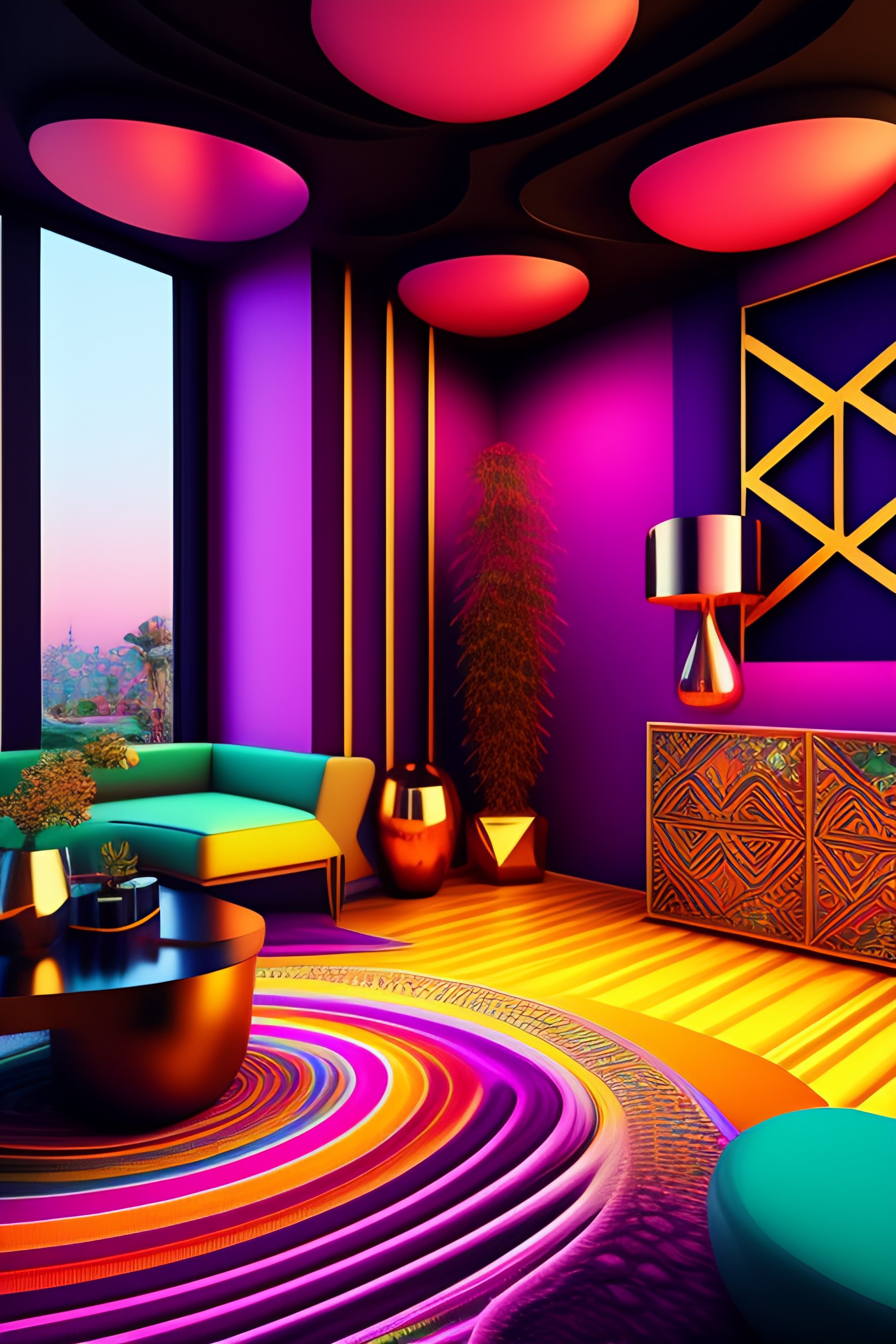 Lexica - The most psychedelic geometric patterned living room ...