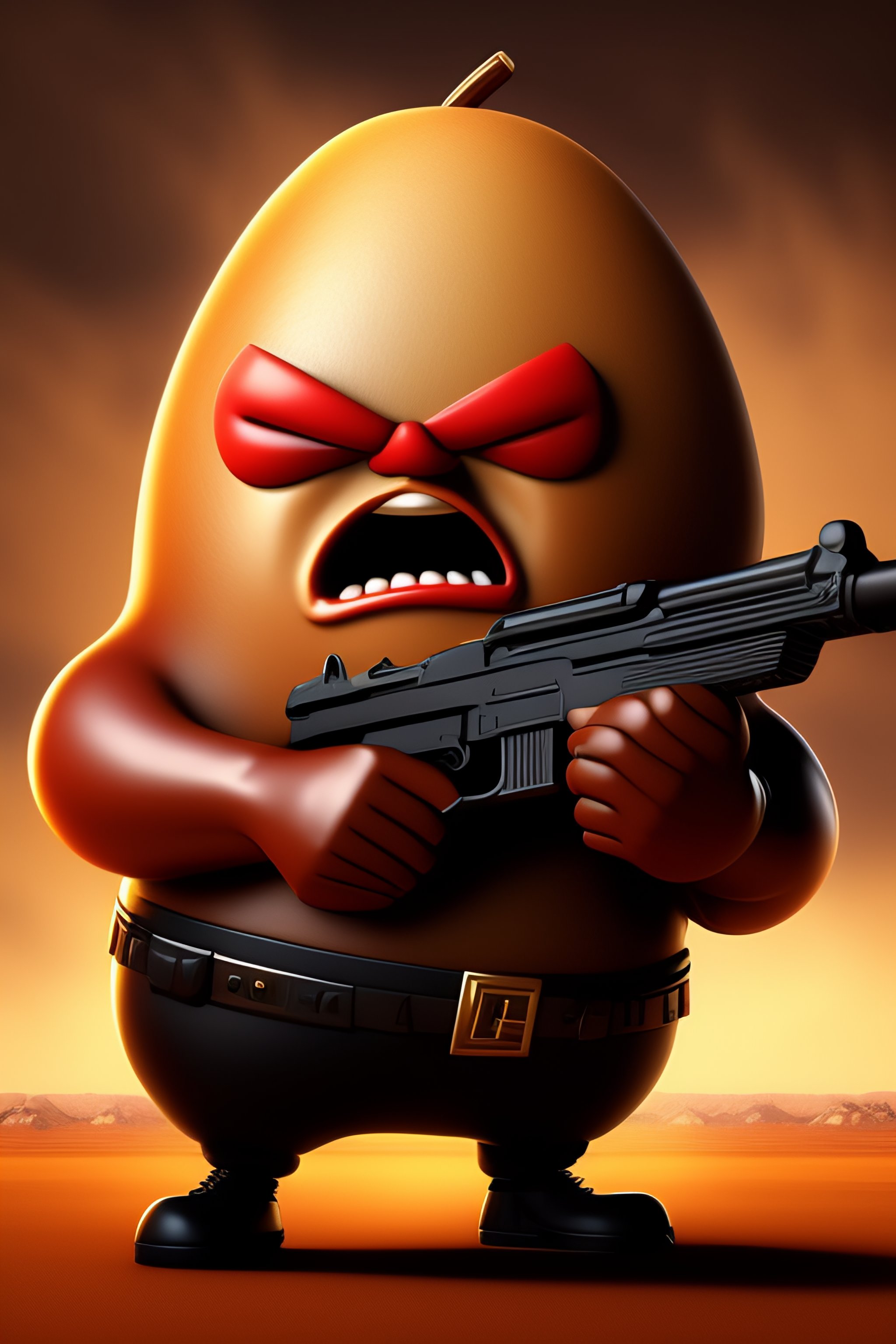 Lexica - Angry potato with ak-47, cartoon
