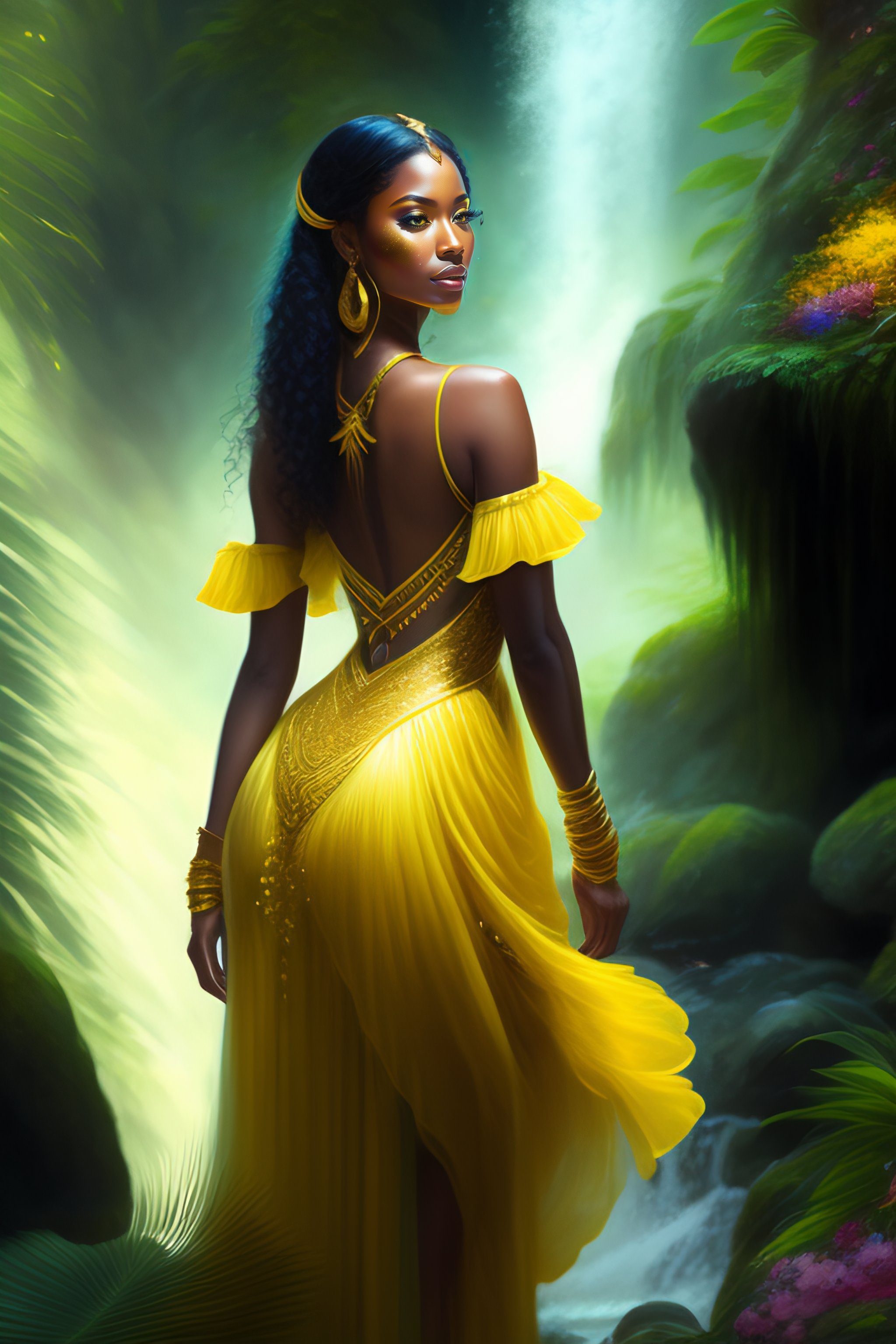 Lexica - Beautiful black oxum princess wearing yellow color dress and ...