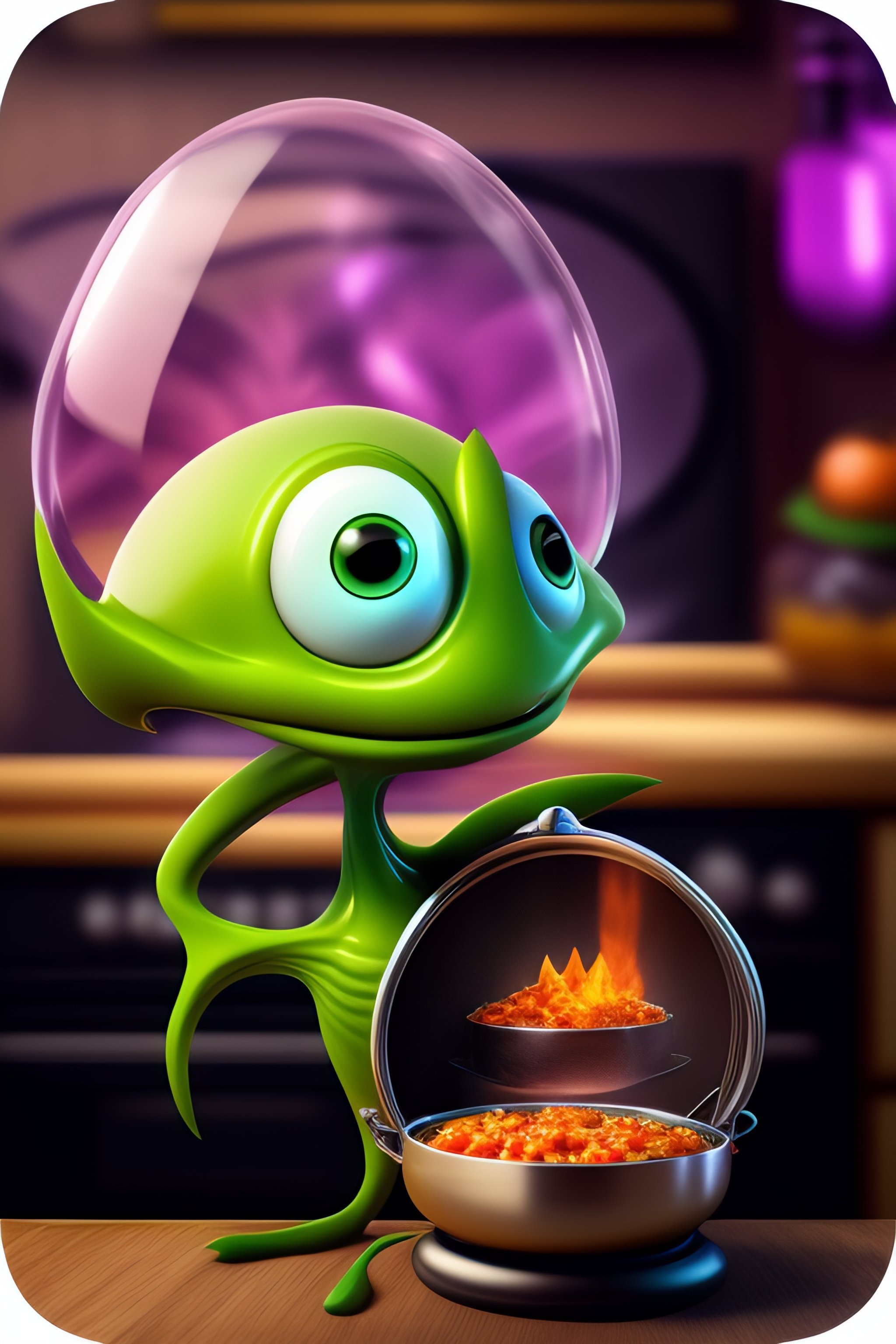 Lexica - An alien that looks scary and is cooking a coackroache