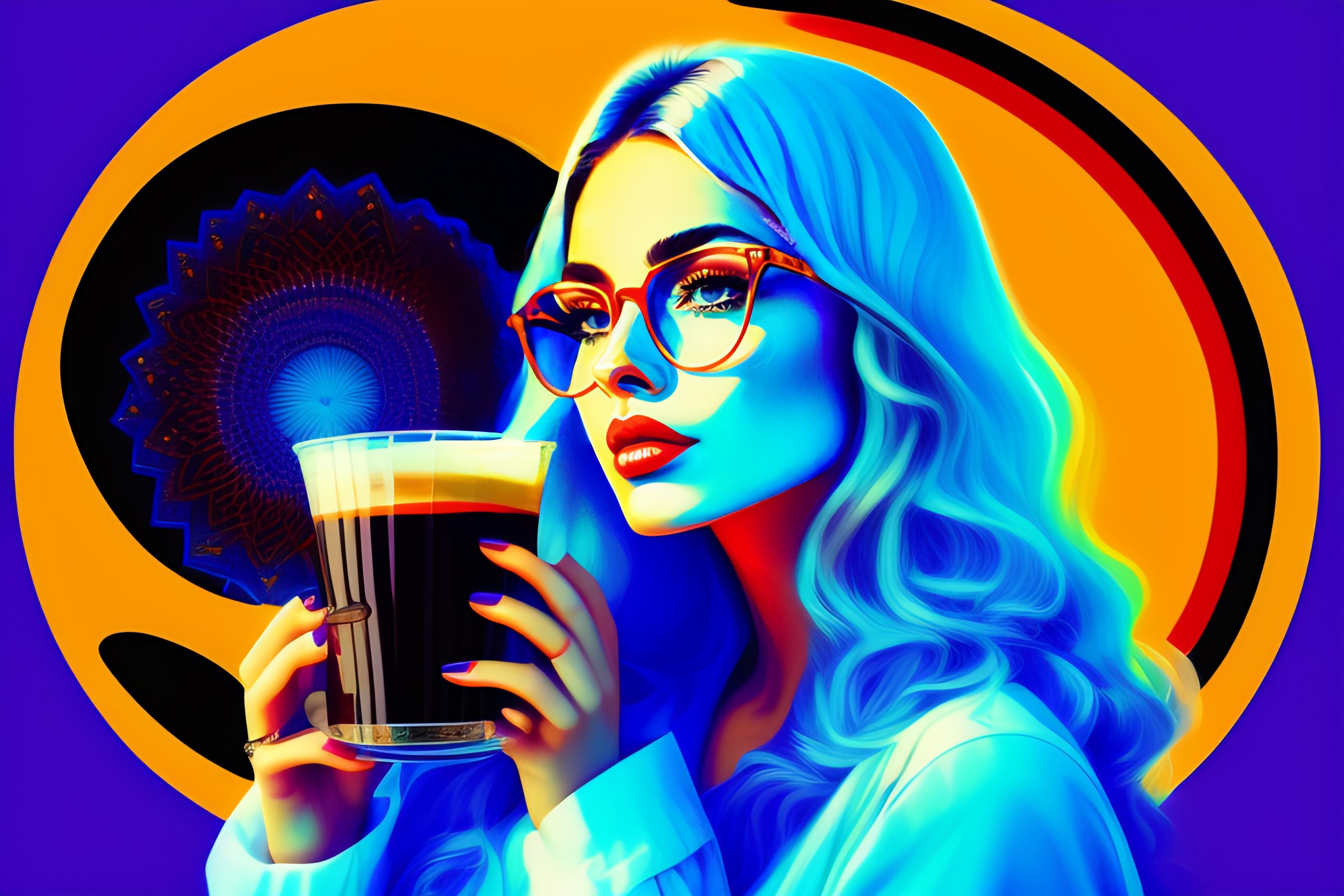 Lexica Cute girl in blue dress blonde hair black wayfarer glasses