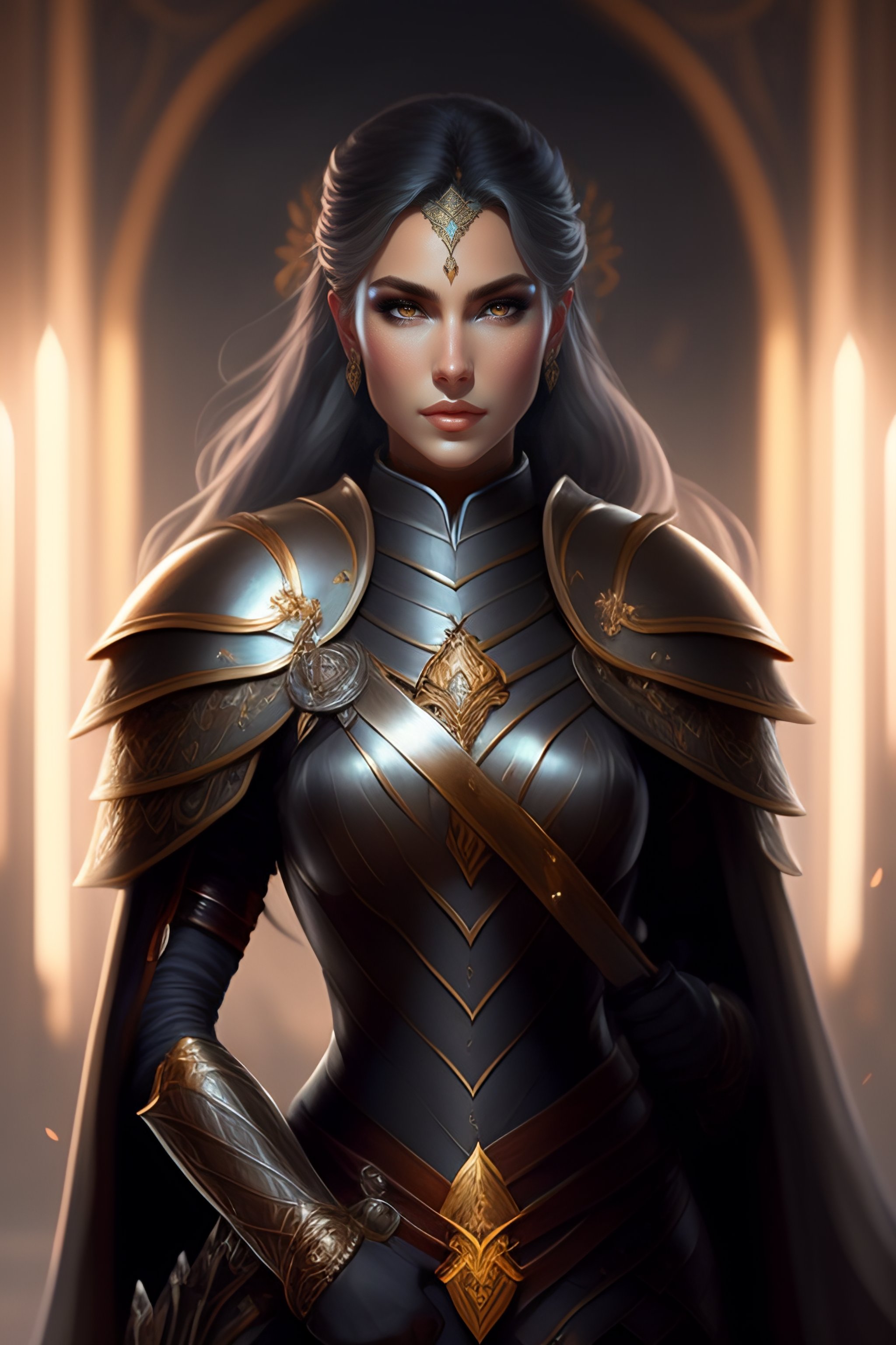 Lexica - Female paladin in center, dnd, fantasy, short gray hair ...