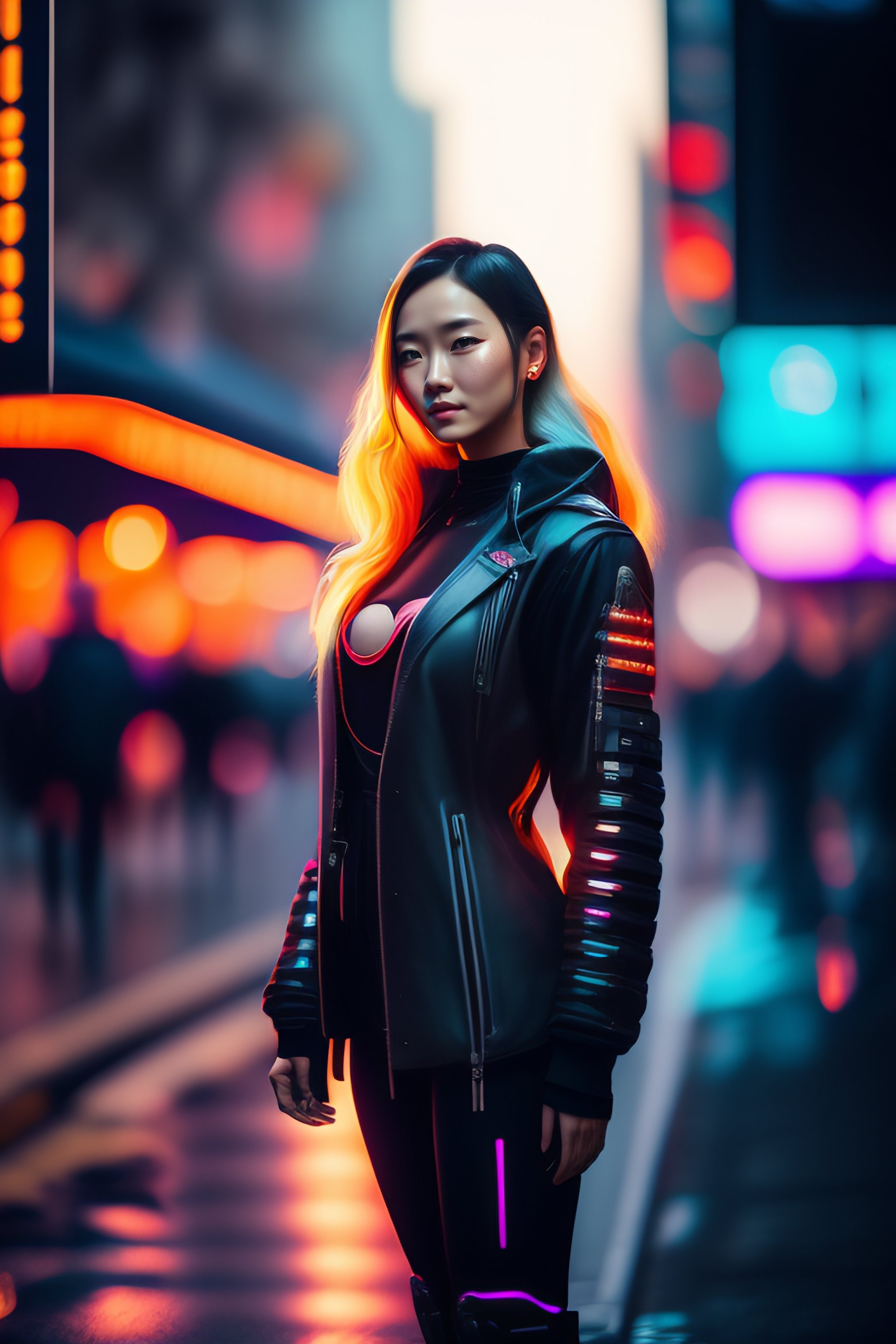 Cyberpunk girl in city - backiee