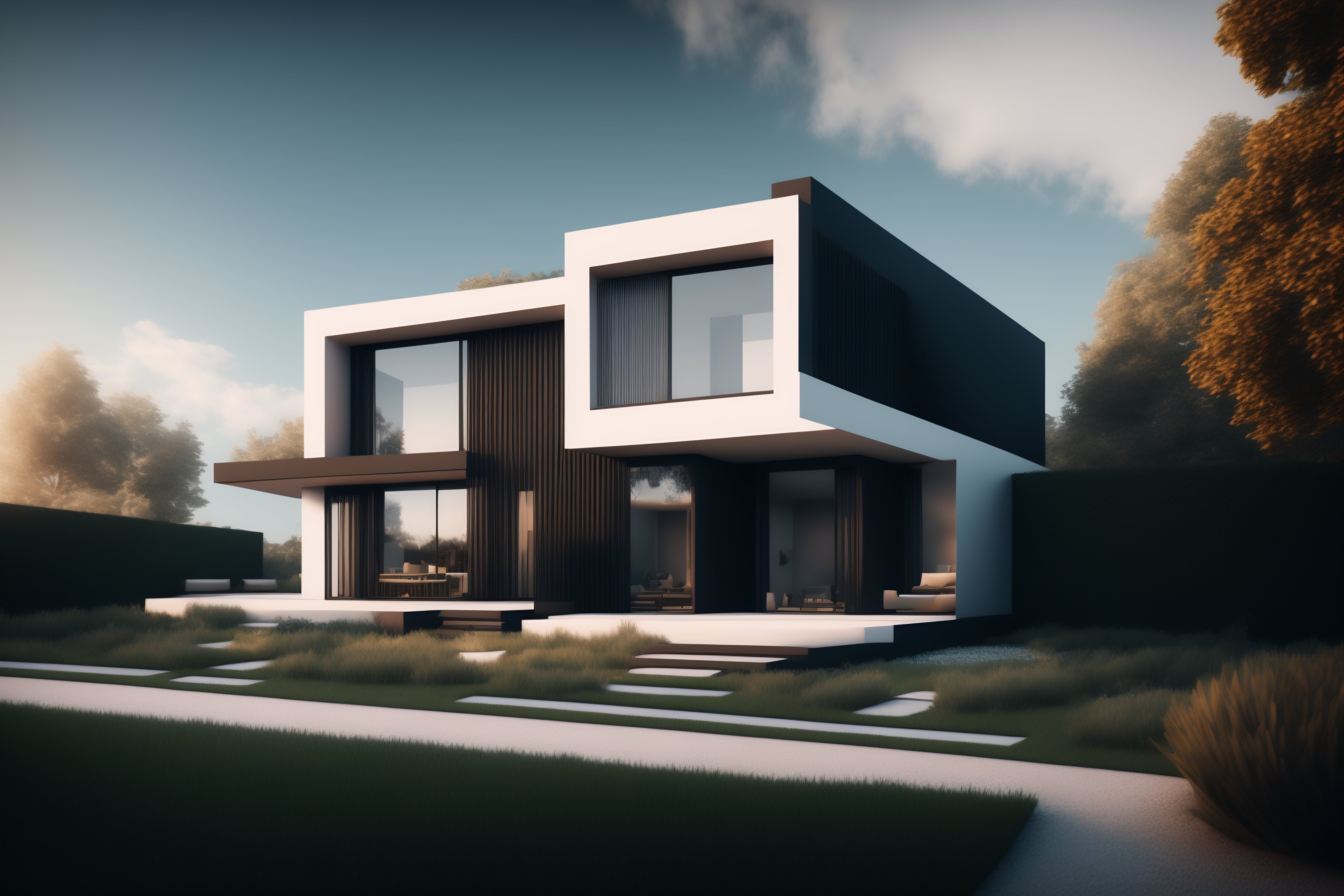 Lexica 3d render sky view of modern looking house inspired in the