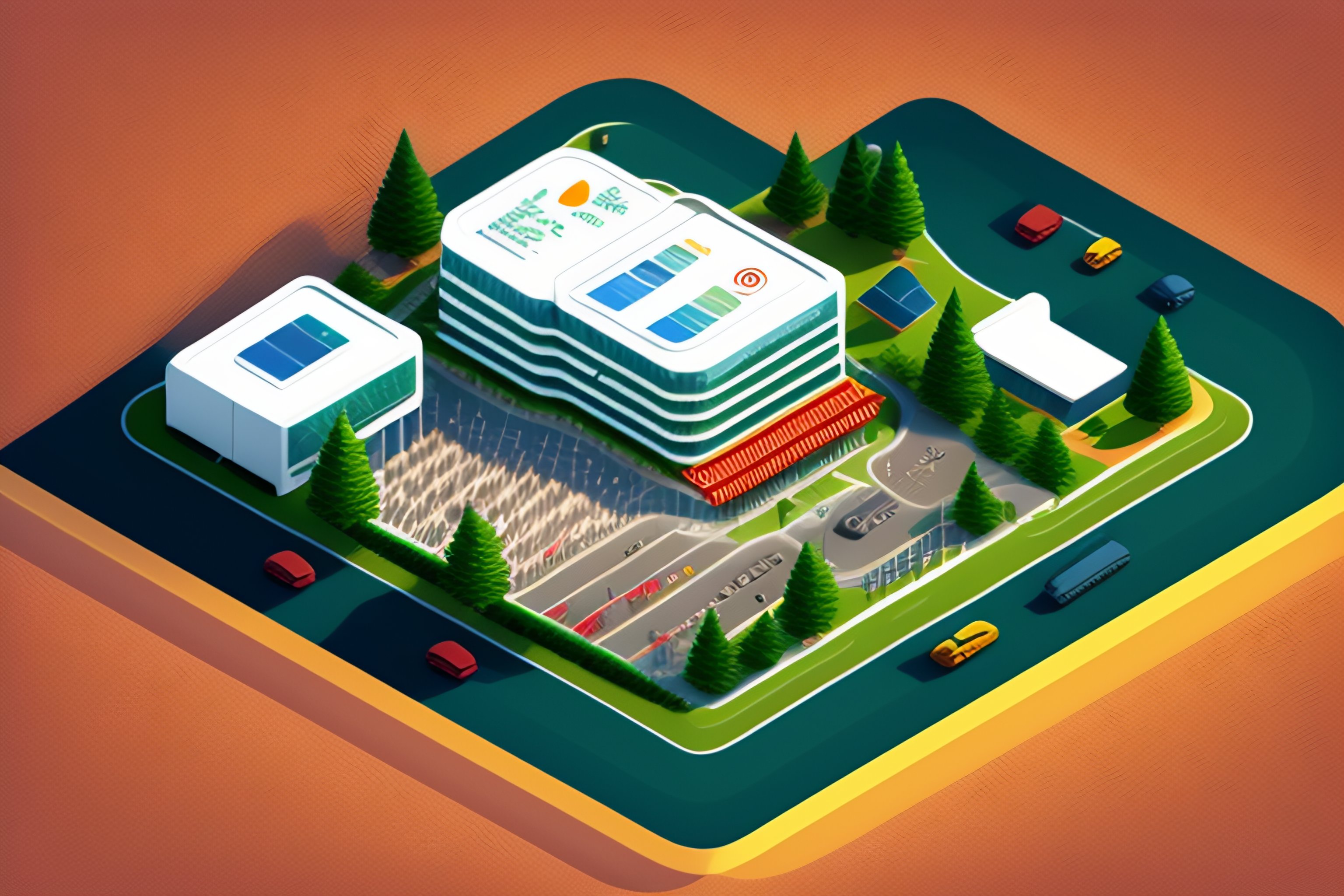 Lexica - Isometric view illustration of Google offices