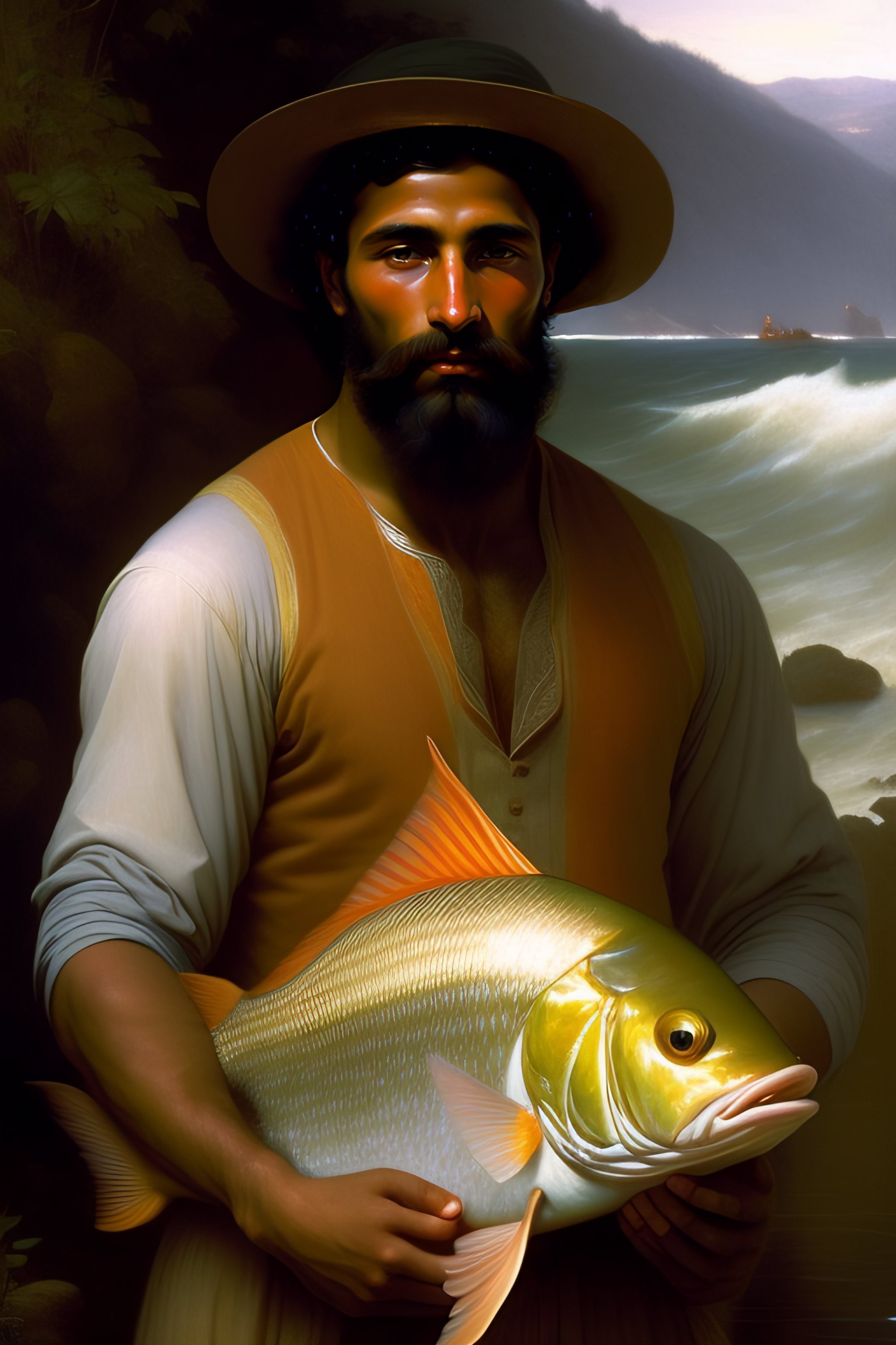 Lexica Man Holding Fish Painting By William Adolphe Bouguereau