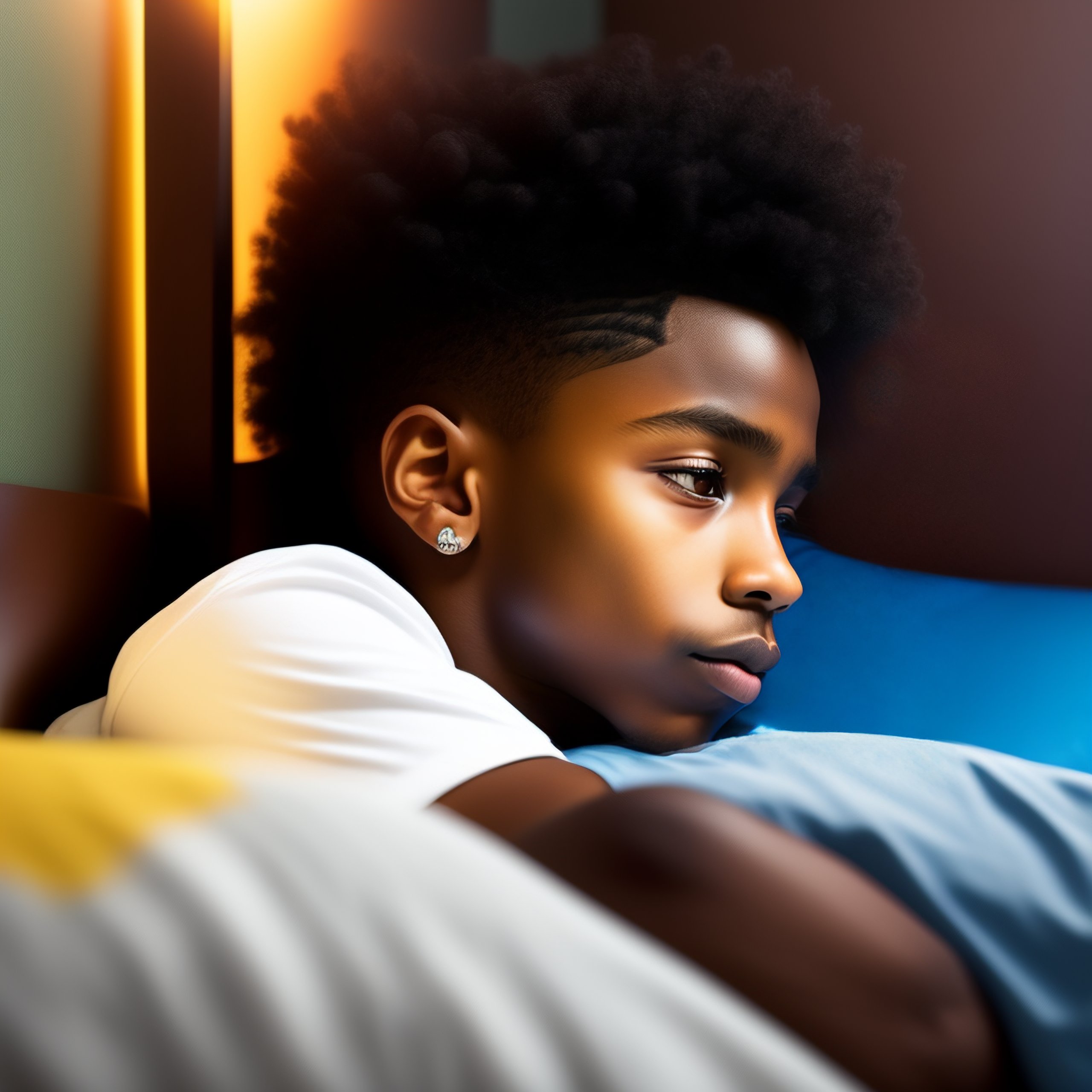 Lexica Black boy dreaming in a bedroom with xbox bed cover hair