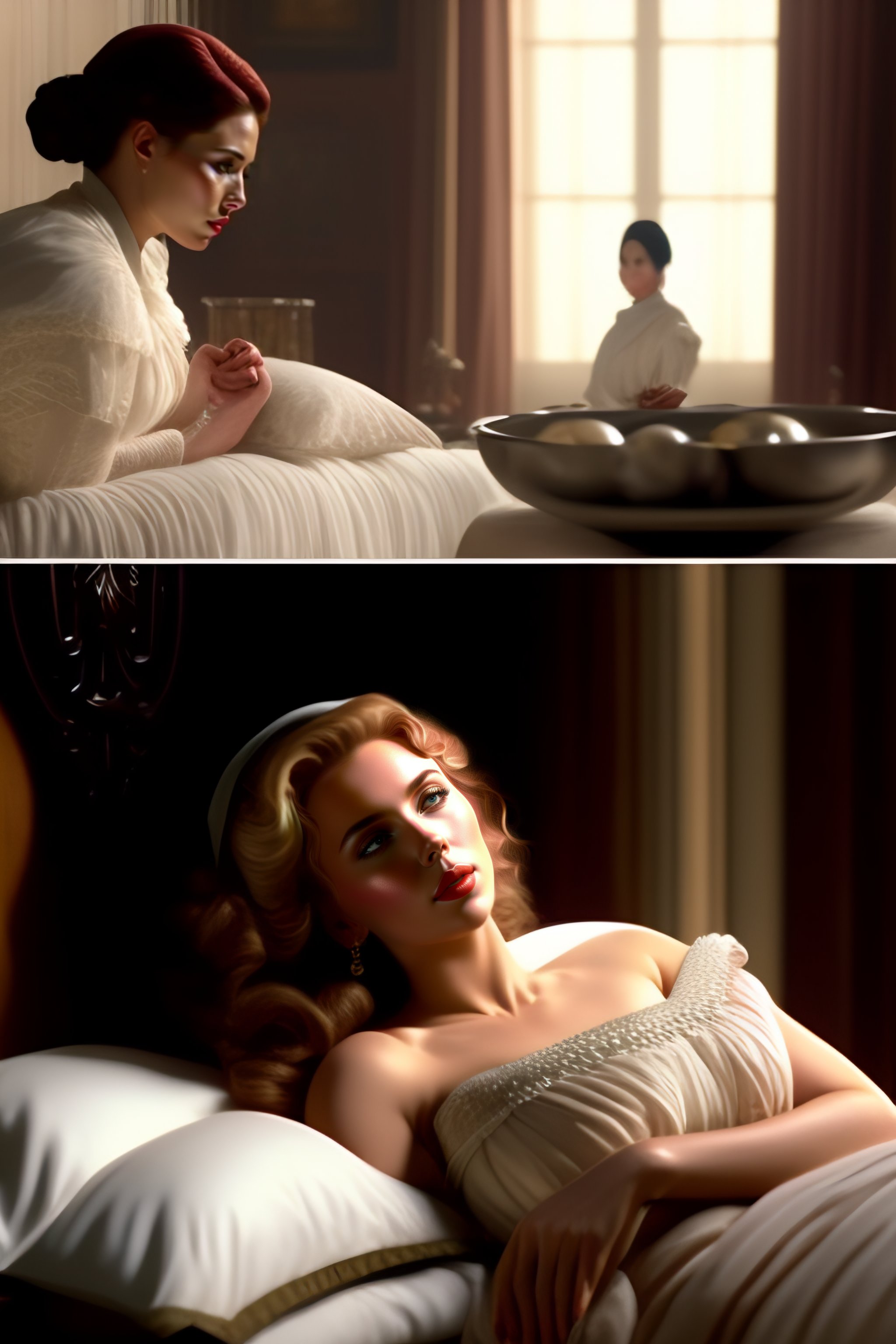Lexica Scarlett Johansson Lying Bed Maid Style