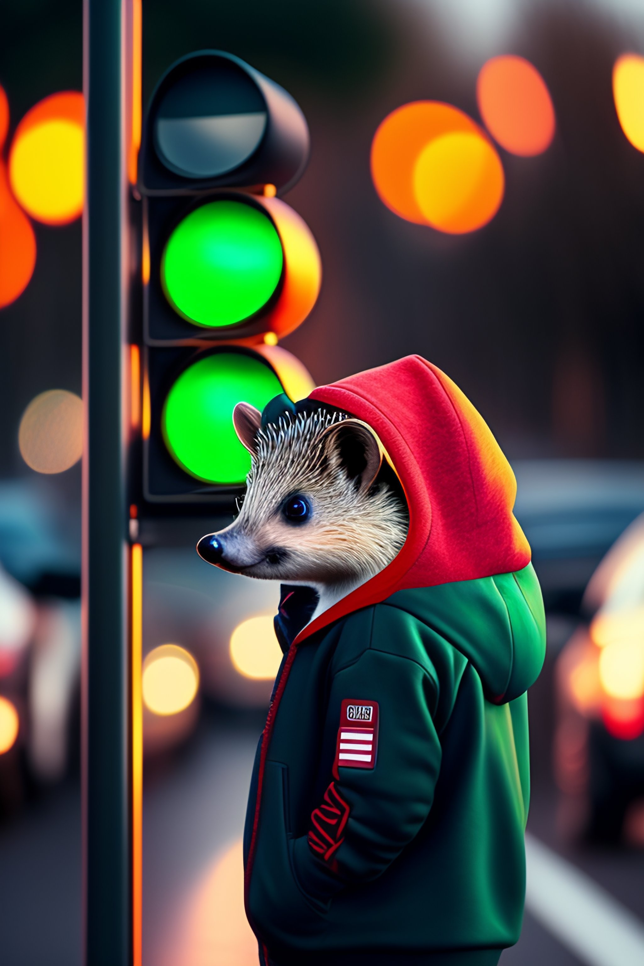 Lexica - A hedgehog waits at a set of traffic lights, Hedgehog is ...