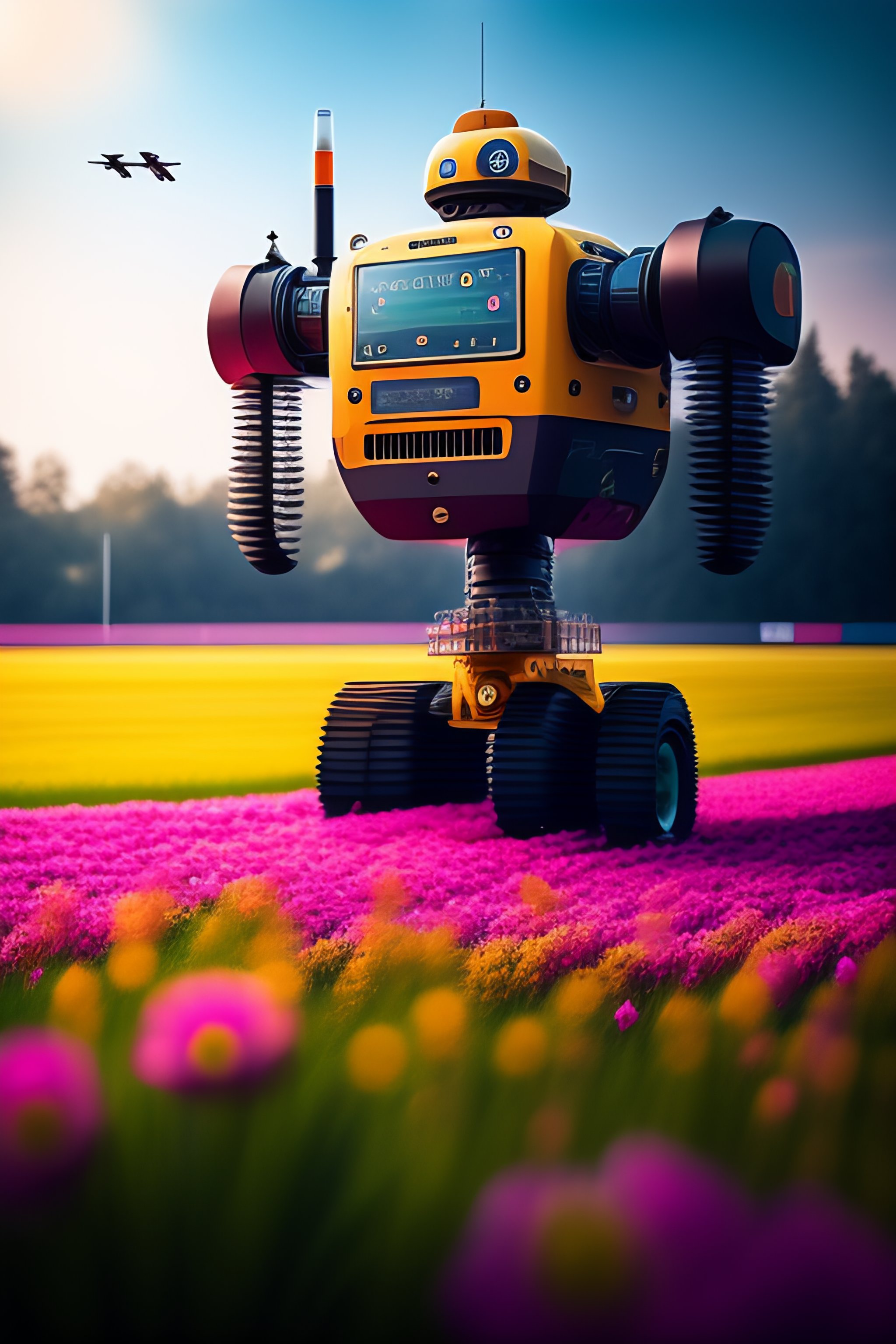 Lexica - The robot collects flowers on the field