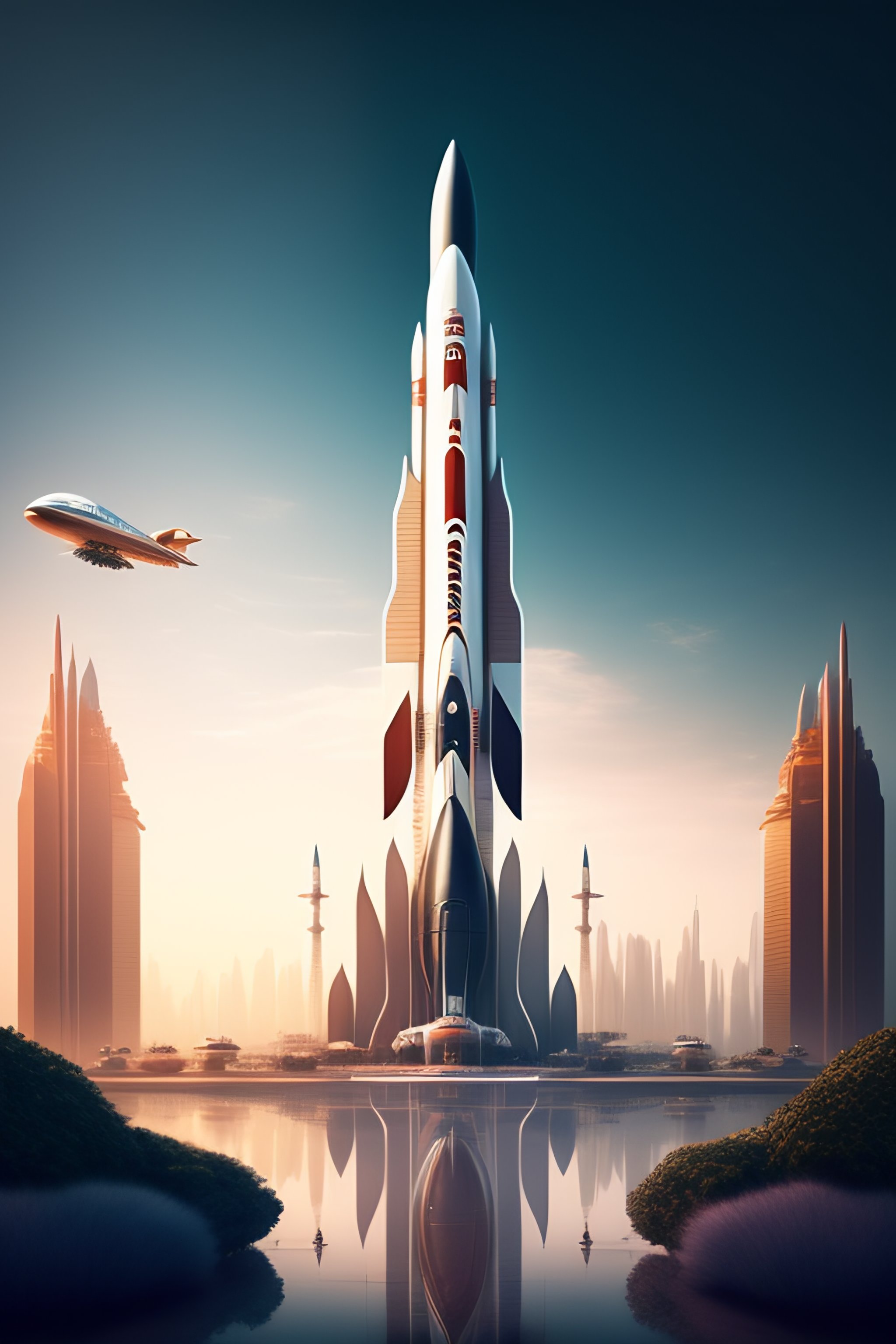 Lexica - A rocket taking off from a futuristic city