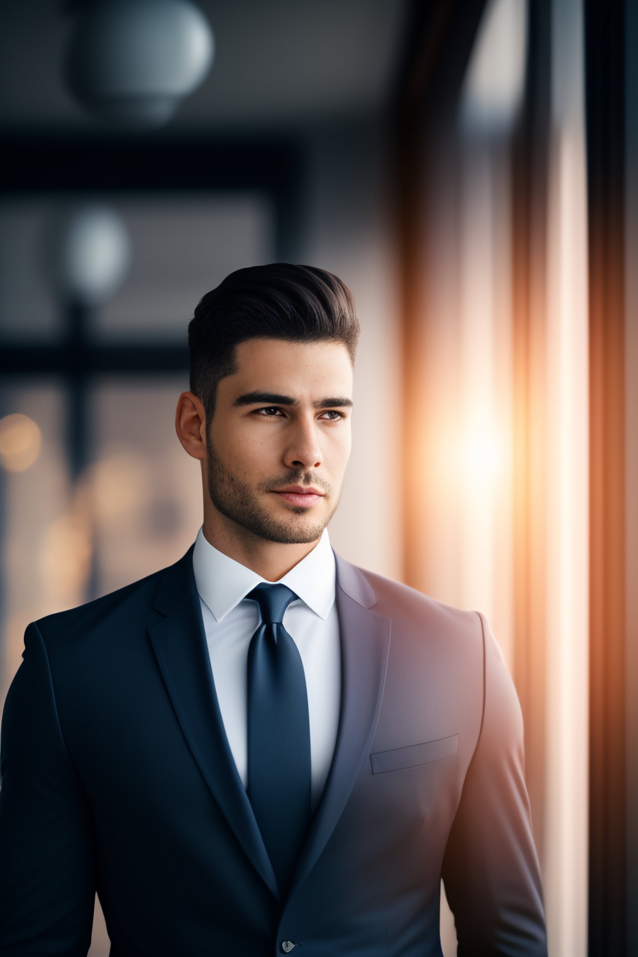 Lexica - Beautiful realistic man in a business suit diffused lighting ...