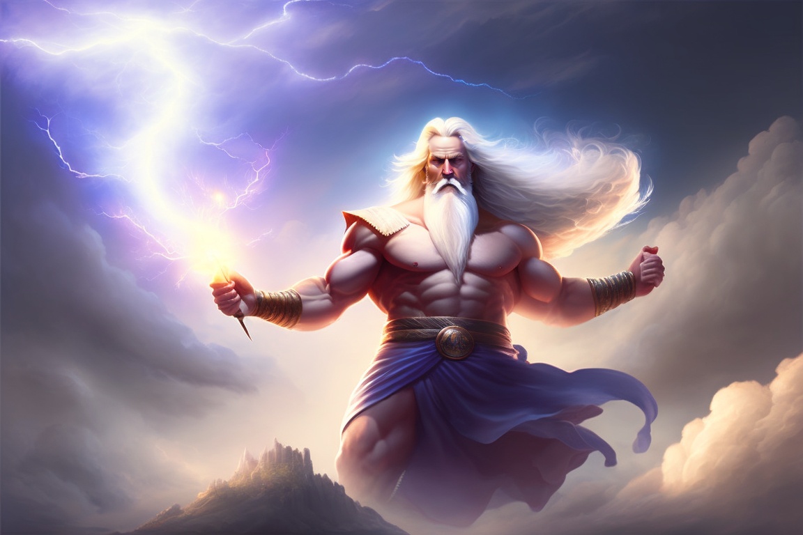 Lexica - Old god, with long white hair, in the sky, with athletic body ...