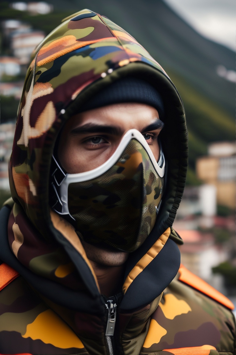 Lexica A medium closeup image of a white man wearing a robber mask