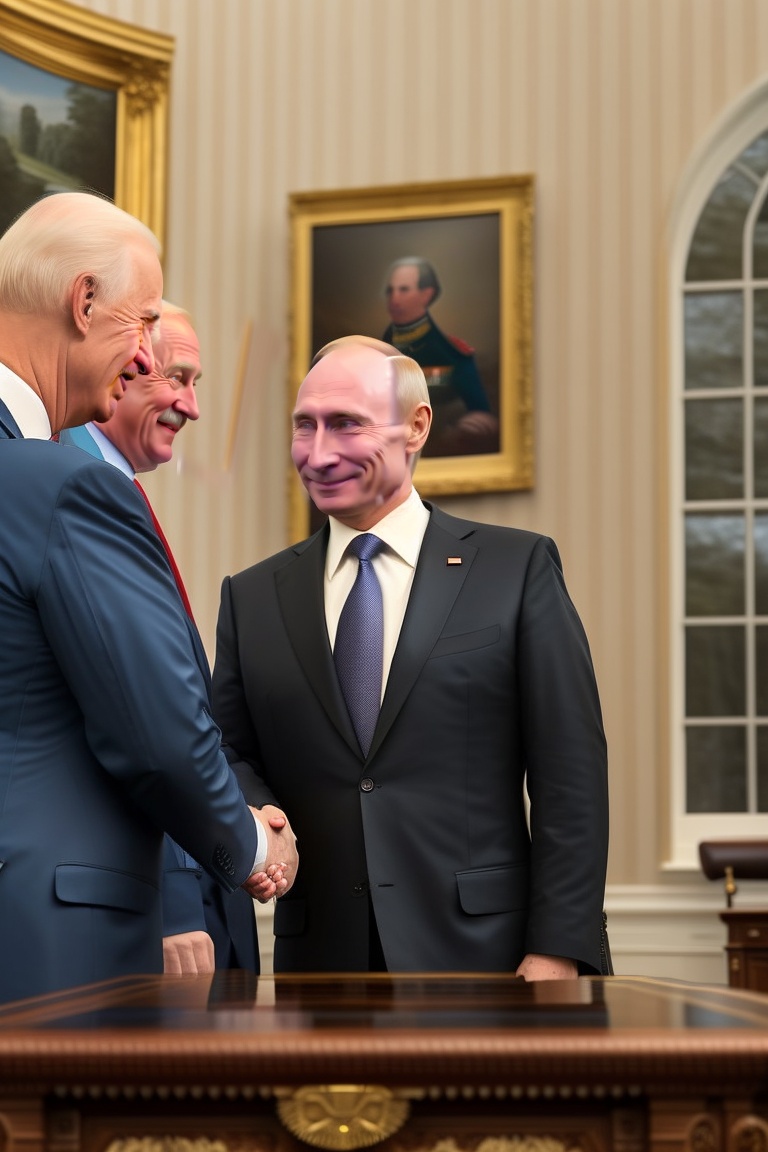 Lexica - Putin and biden are shaking hands in the oval office, shot ...