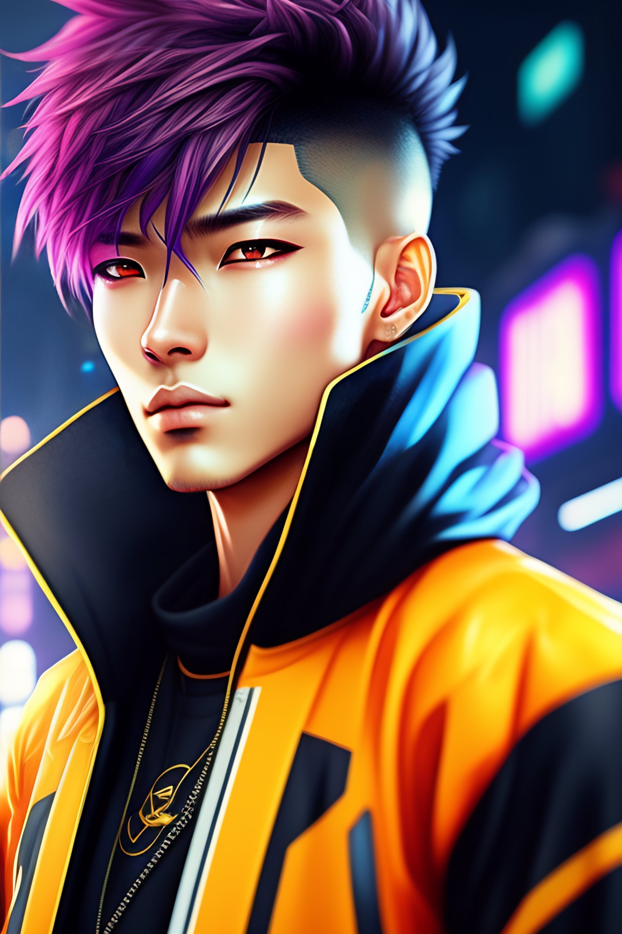 Lexica - Portrait of a cool anime boy in a cyberpunk world, very stylish,  with a cyborg eye