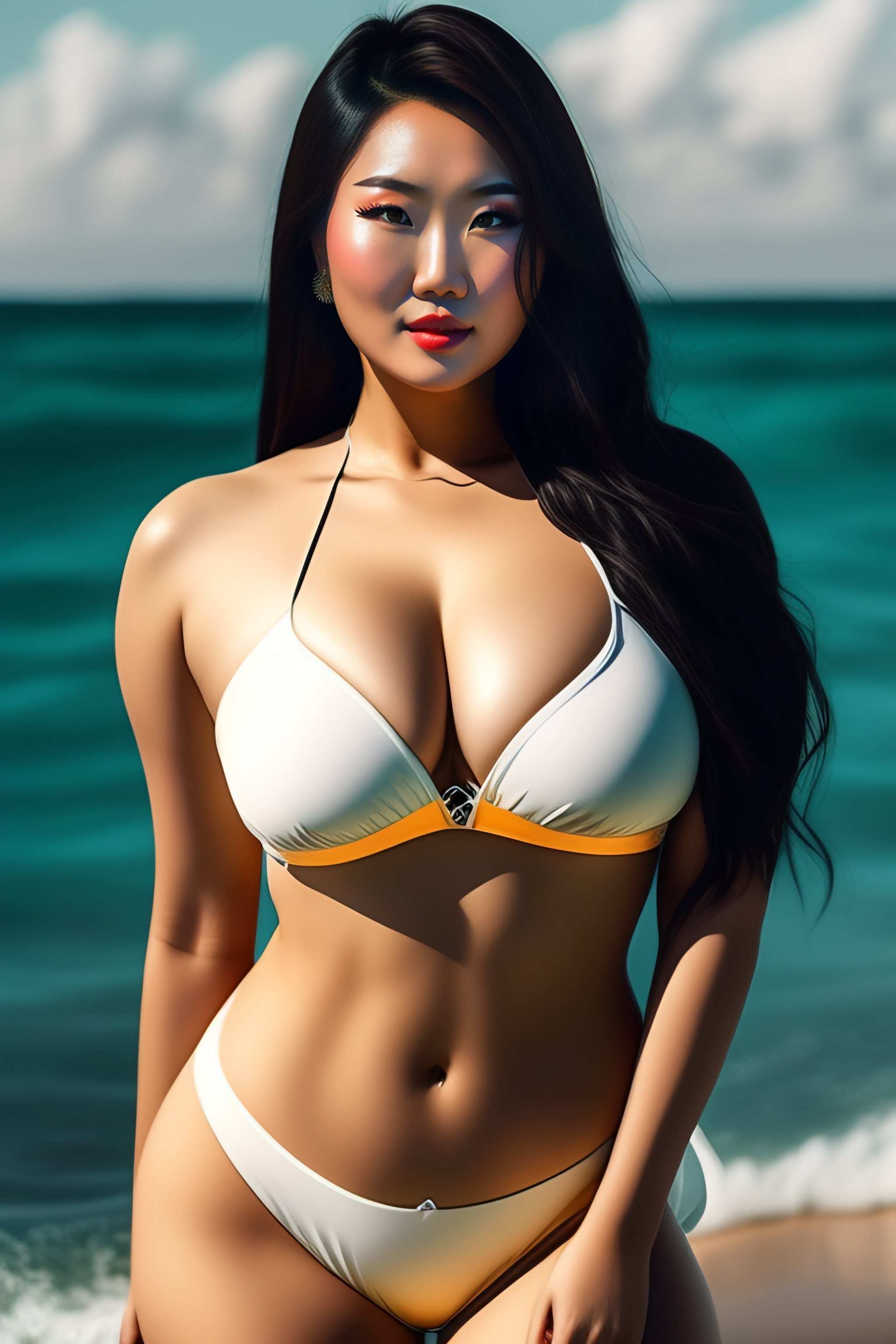 Lexica Thick Beautiful Asian Woman Wearing Swimsuit Wide Hips Mommy Babe Face Sexy Face