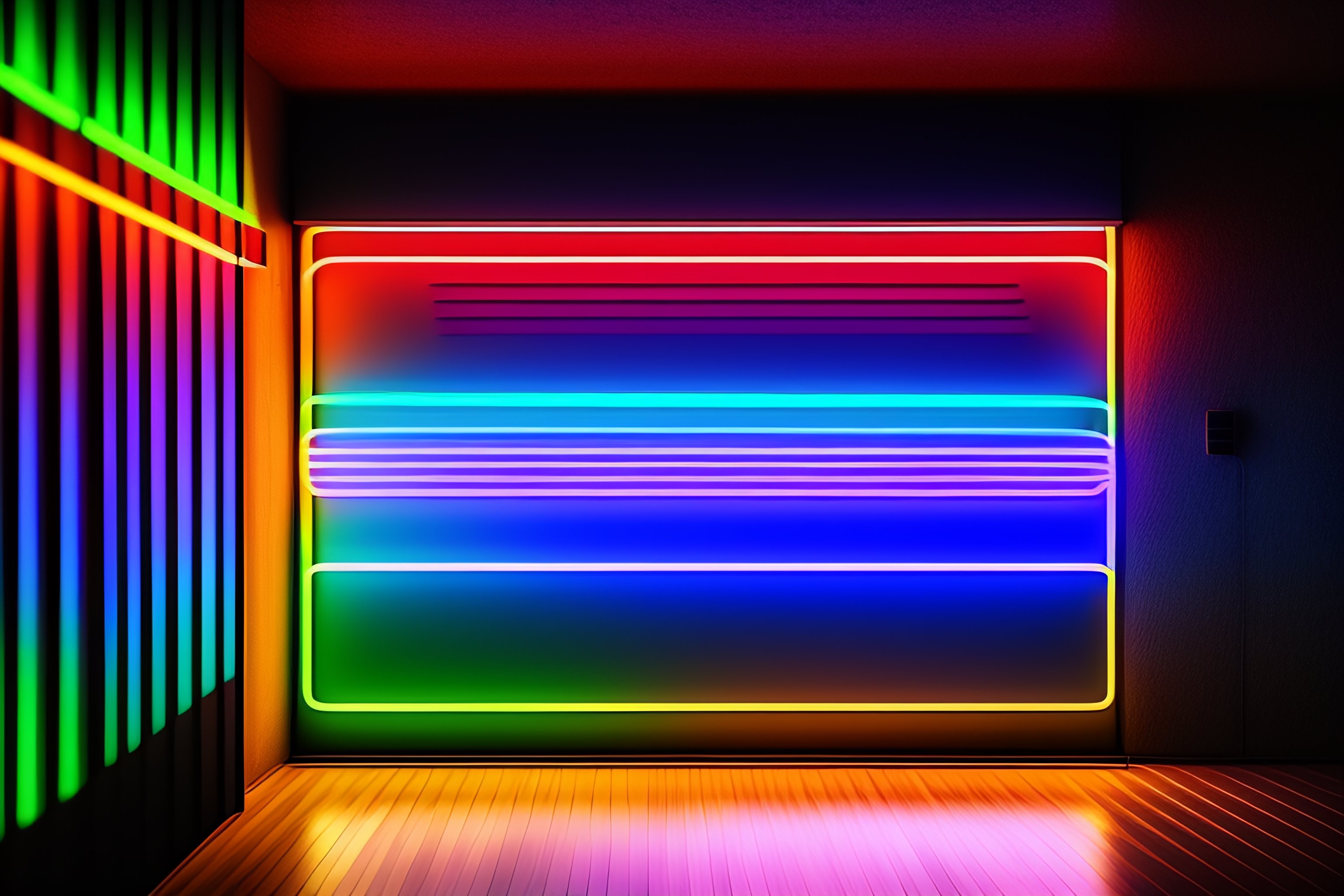 Lexica - Big dark room. neon lines. boken blur