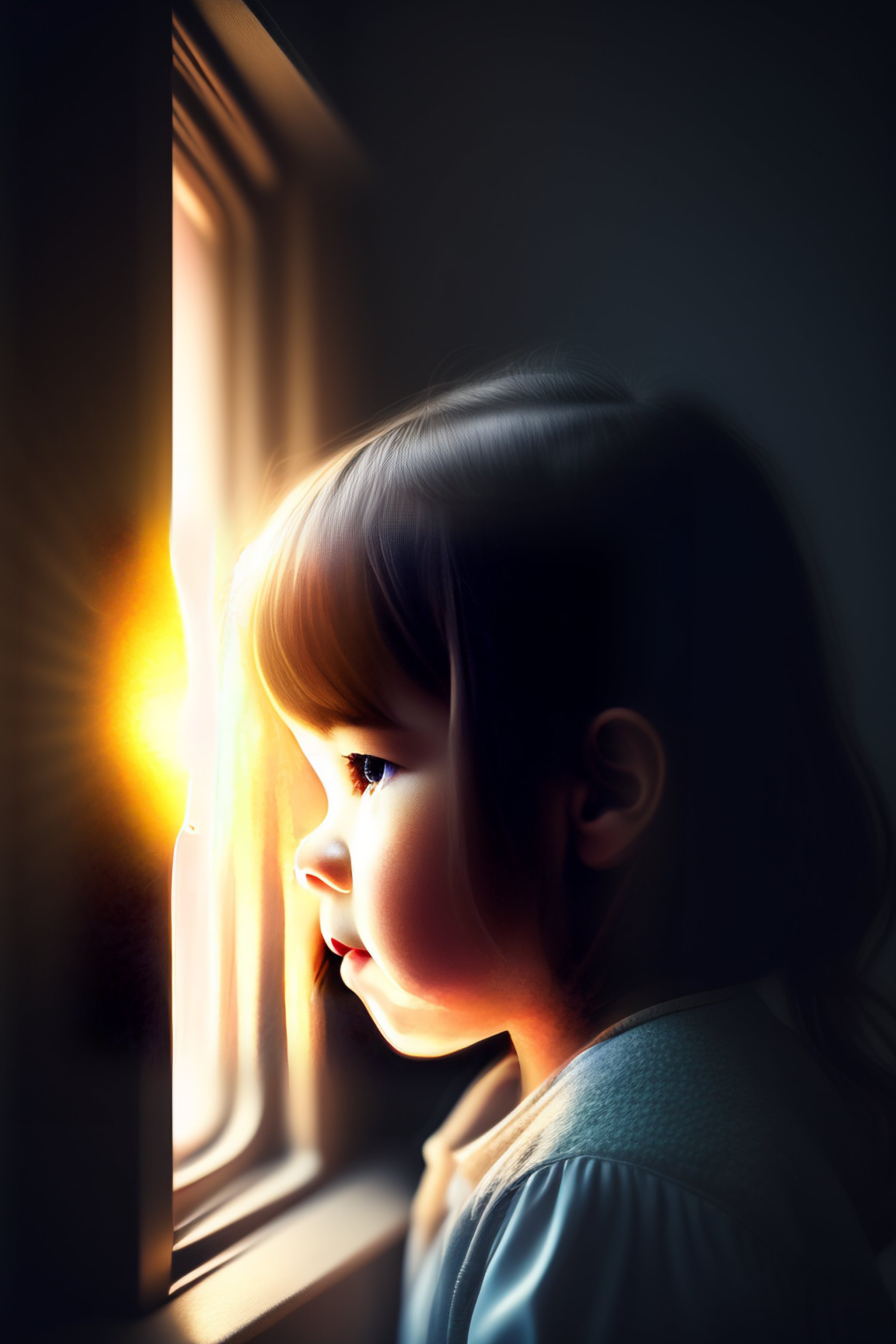 Lexica - A animat photo little girl in a dark room with high walls in ...