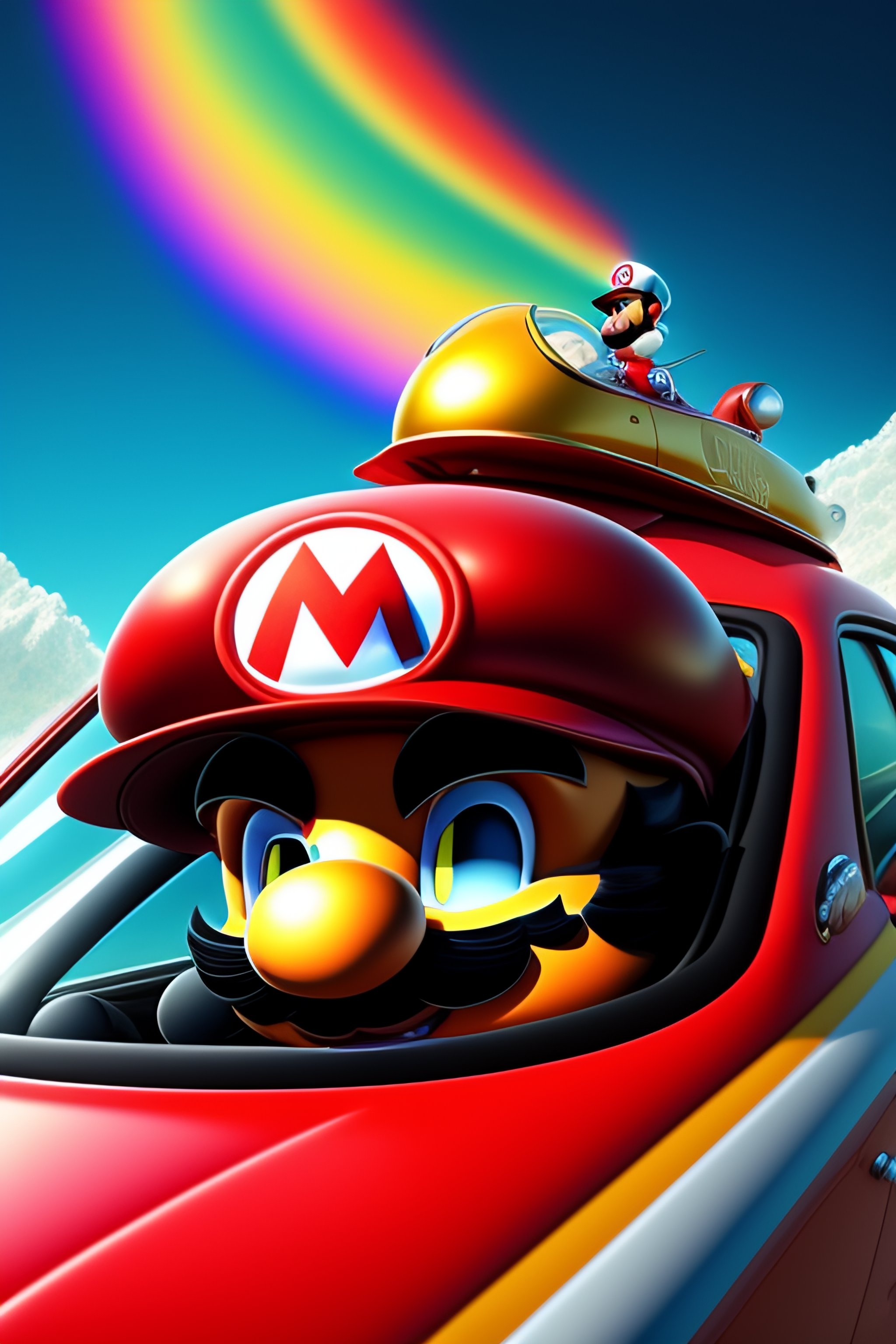 Lexica - Llustration of mario in a car sun is shining with ice