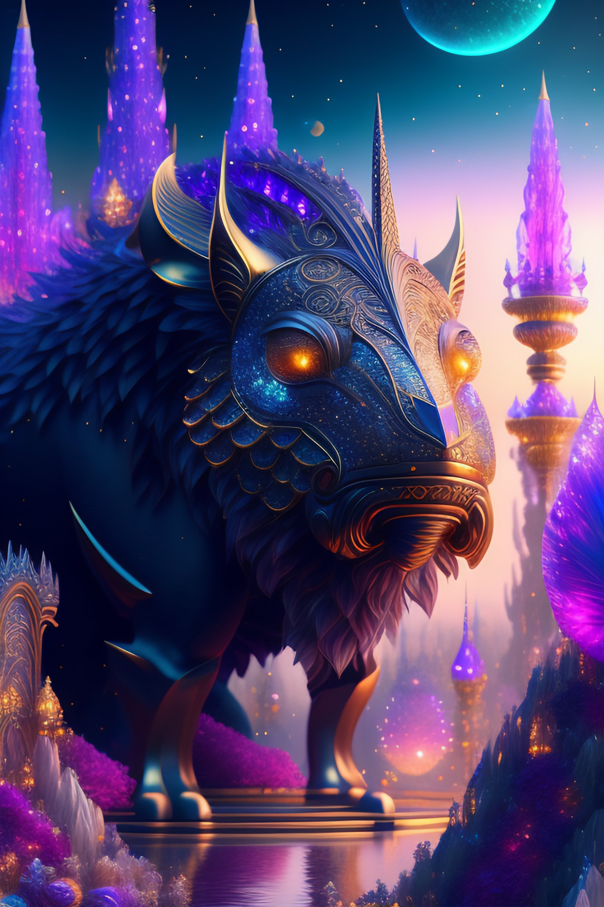 Lexica - Dark monsters full of crystal, detailed digital illustration of a  magic fairy garden city, surrounded by floating luminous crystal  sparkles