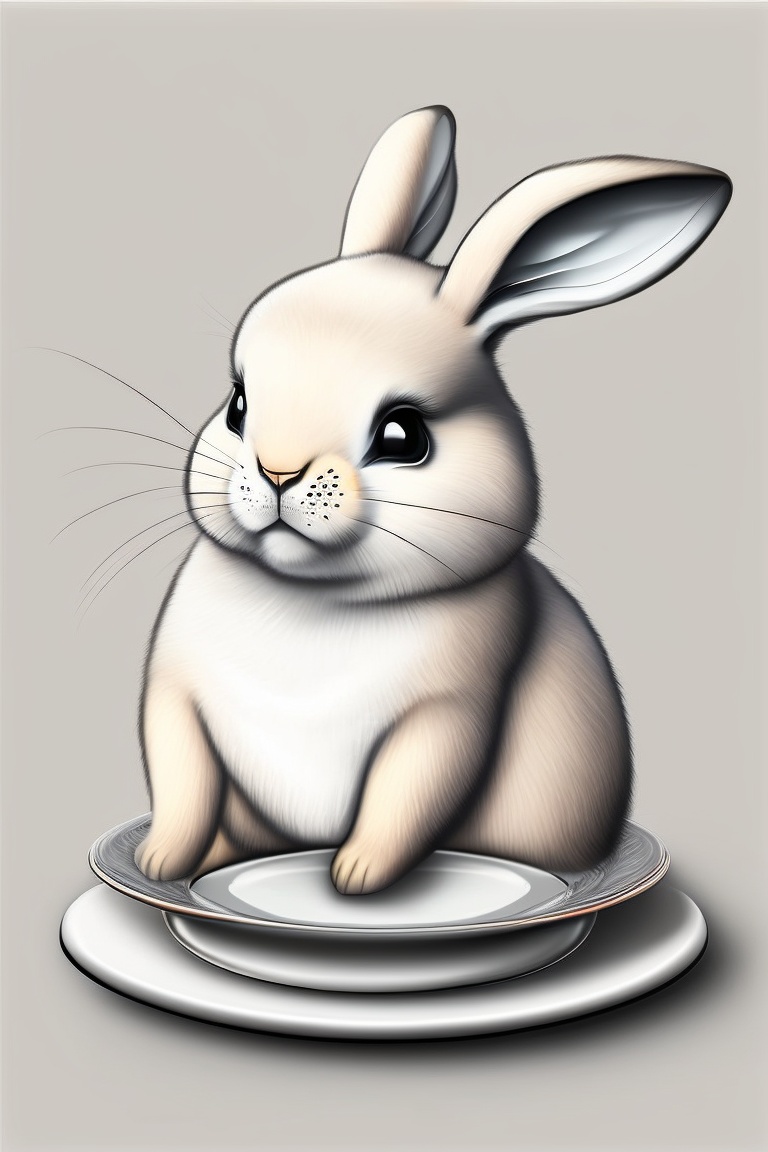 Lexica - Cute bunny, smilling while eating, black and white fo draw