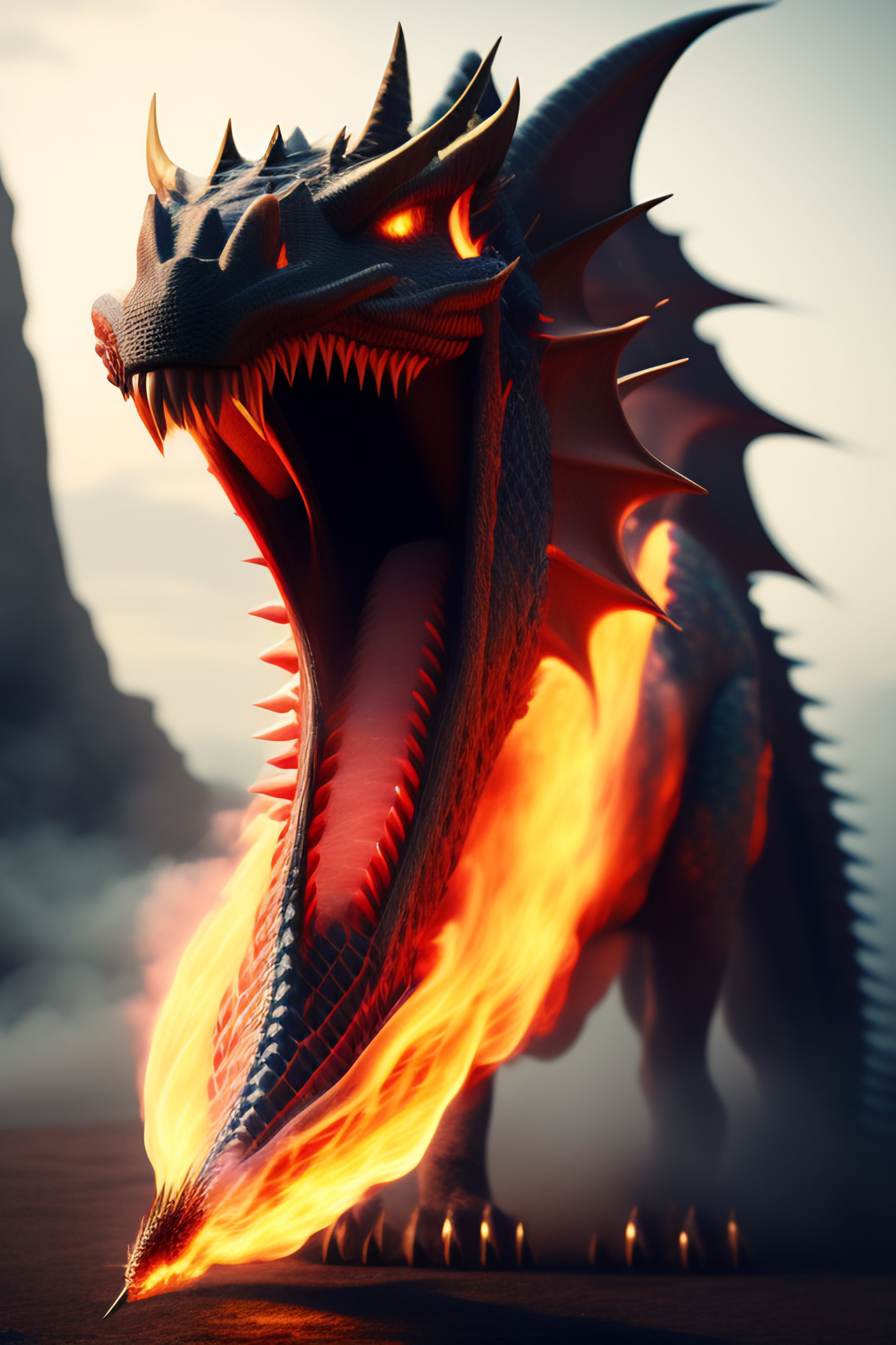 Lexica - A fierce dragon breathing fire.