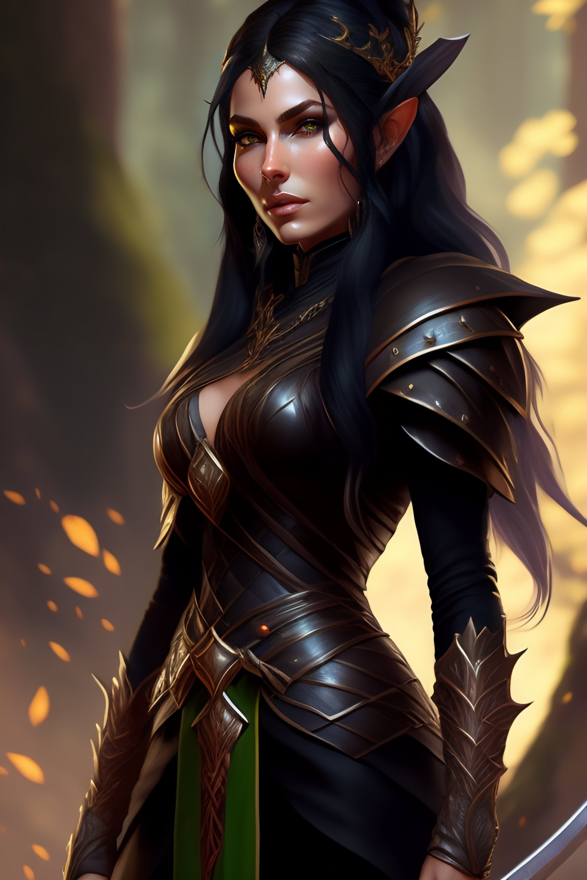 Lexica - Rogue, elf female, black clothes, sword in hand, full body ...