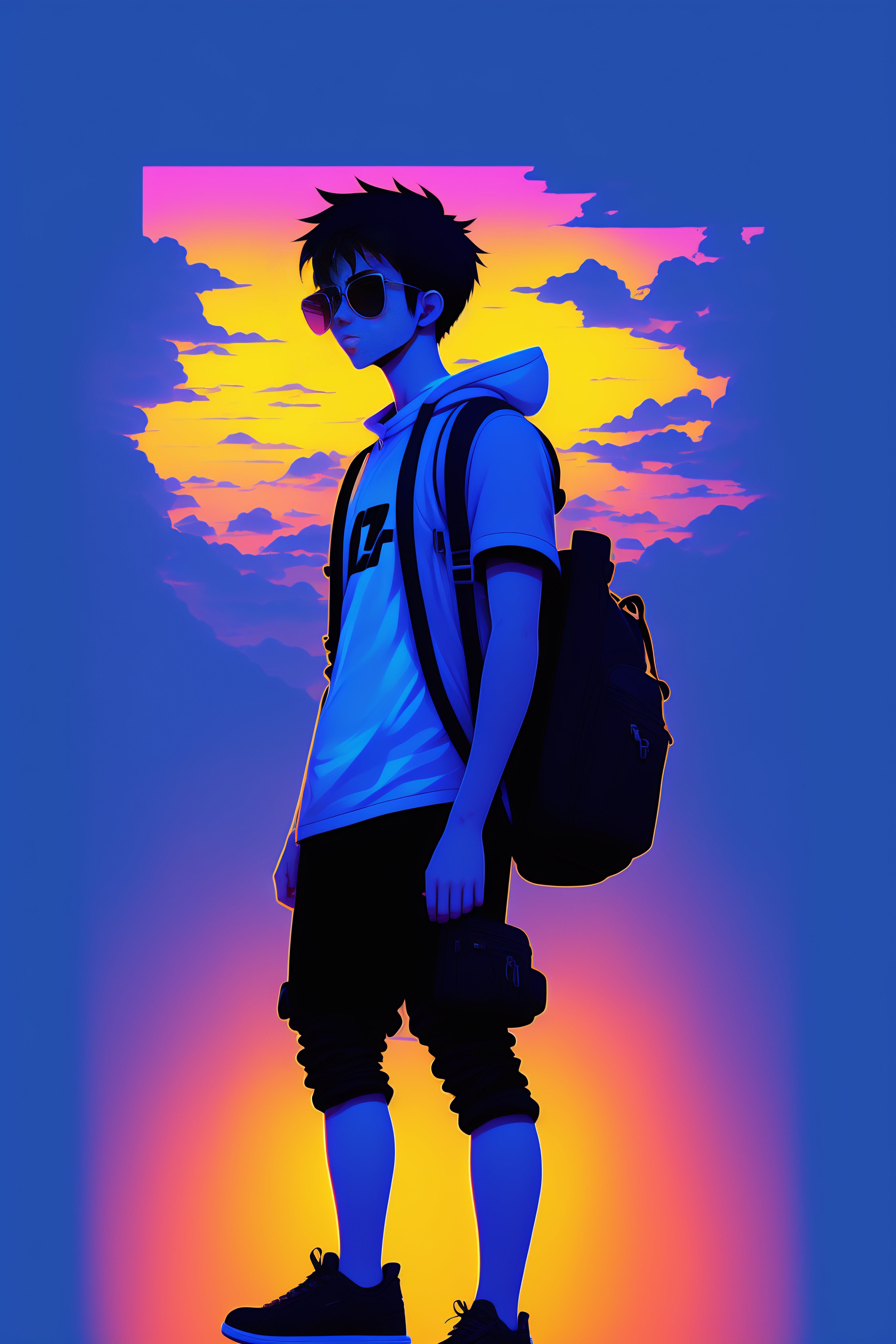 Lexica - A silhouette of a gamer boy, cartoon style, blue background ...