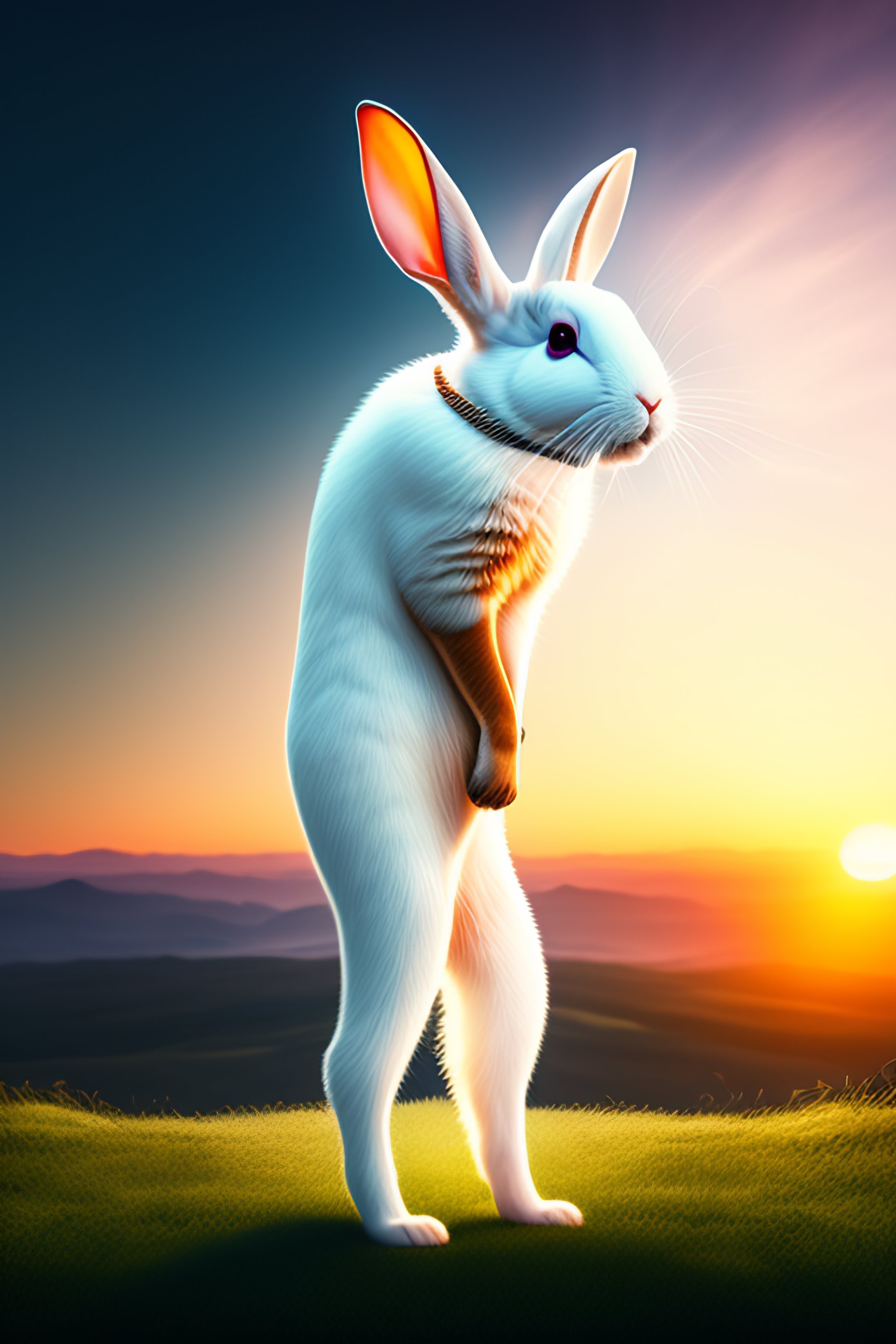 Lexica - Sunset- matrix- beautiful- white rabbit- 8k- floppy ears- half ...