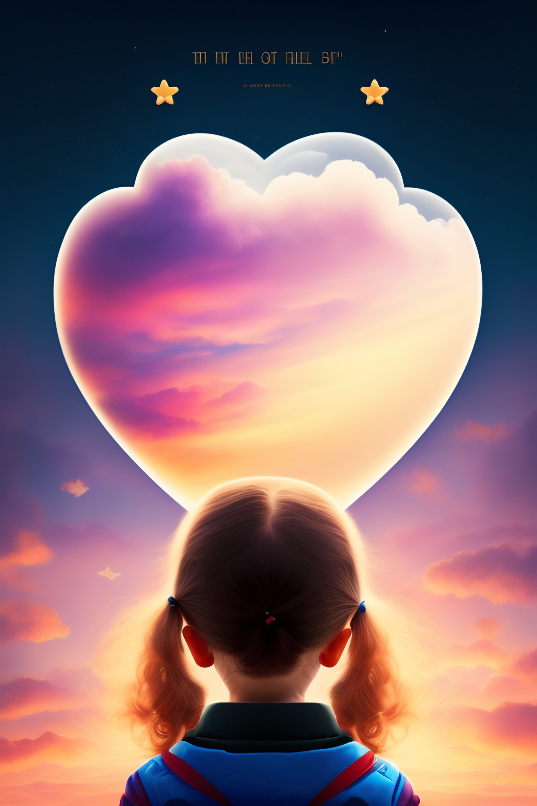 Lexica - A girl looks up at the sky, a cloud in the shape of a heart