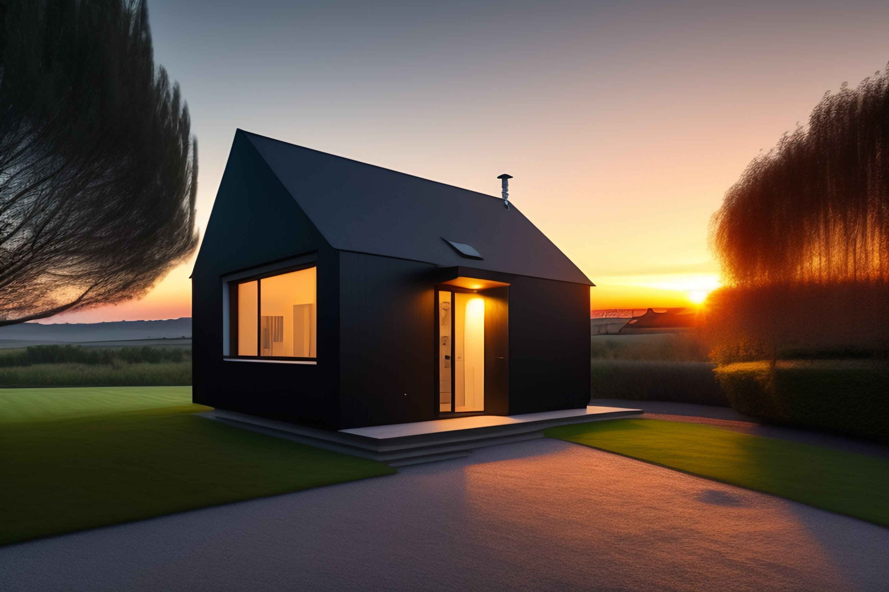 Lexica Small house black walls exterior sunset