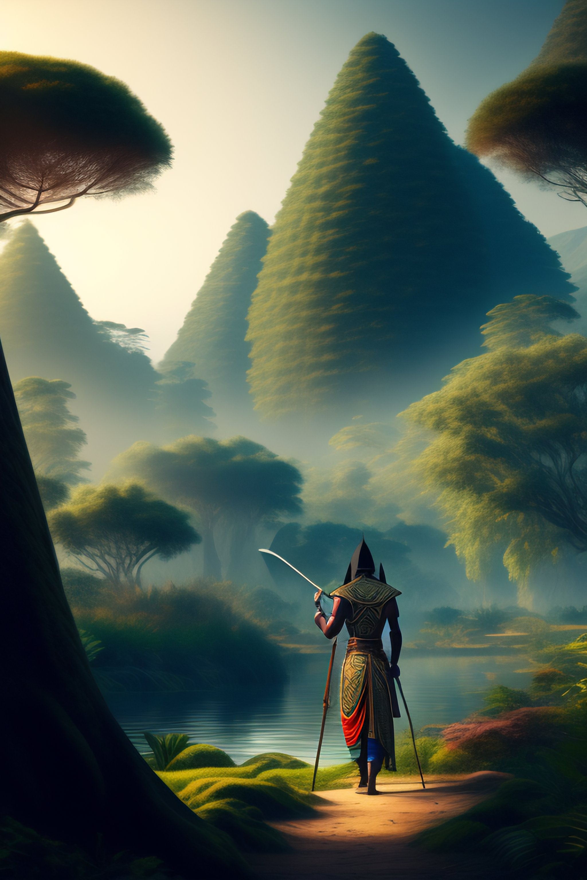 Lexica - An ethiopian king in the forest with his spear fighting a huge ...