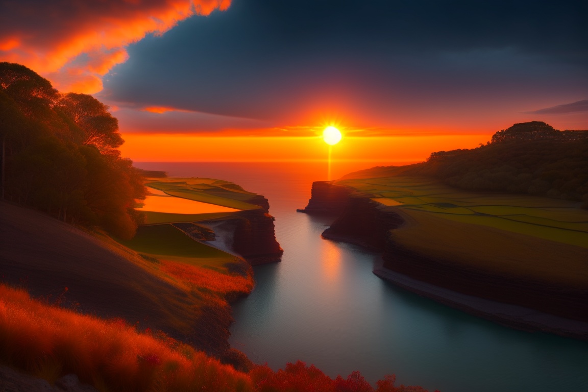 Lexica - The sun rising over the horizon, casting a warm glow.