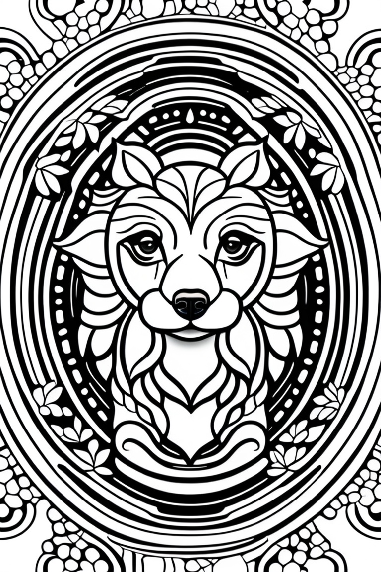 Lexica - Coloring Page For Adults, Bold Lines, Dark Lines, Mandala 