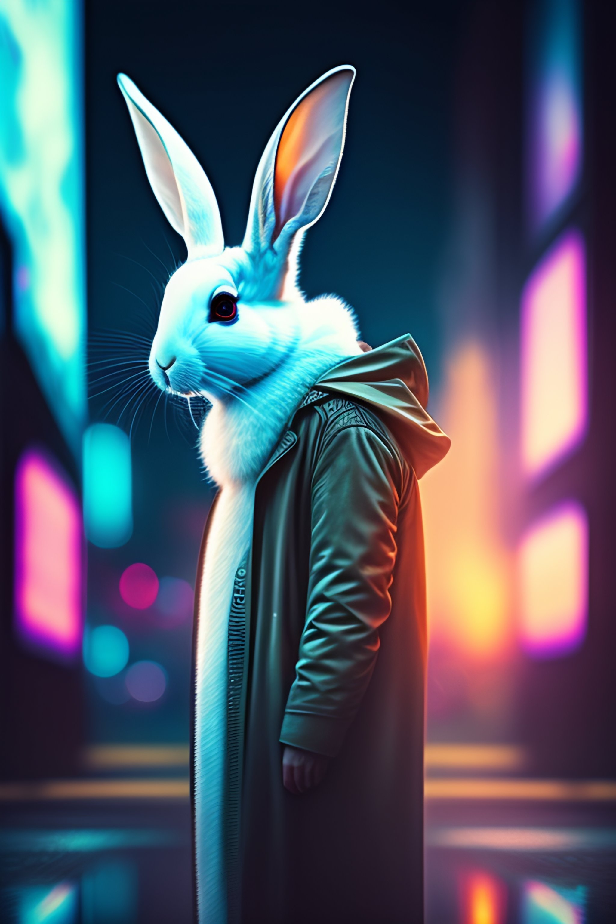 Lexica - Follow the White Rabbit in front of a mirror, cyberpunk style, image size:2048x3072