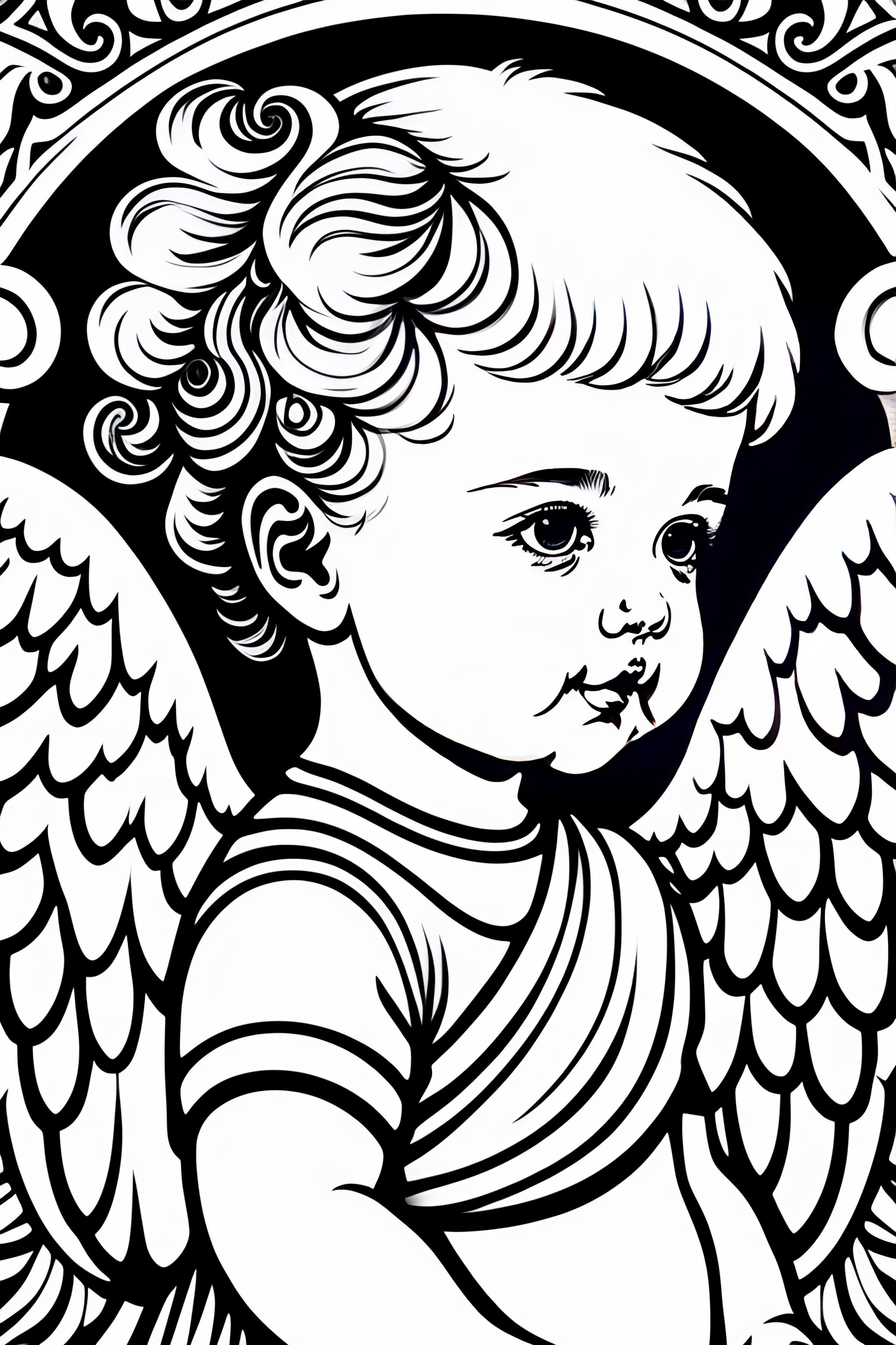 baby angel clipart black and white
