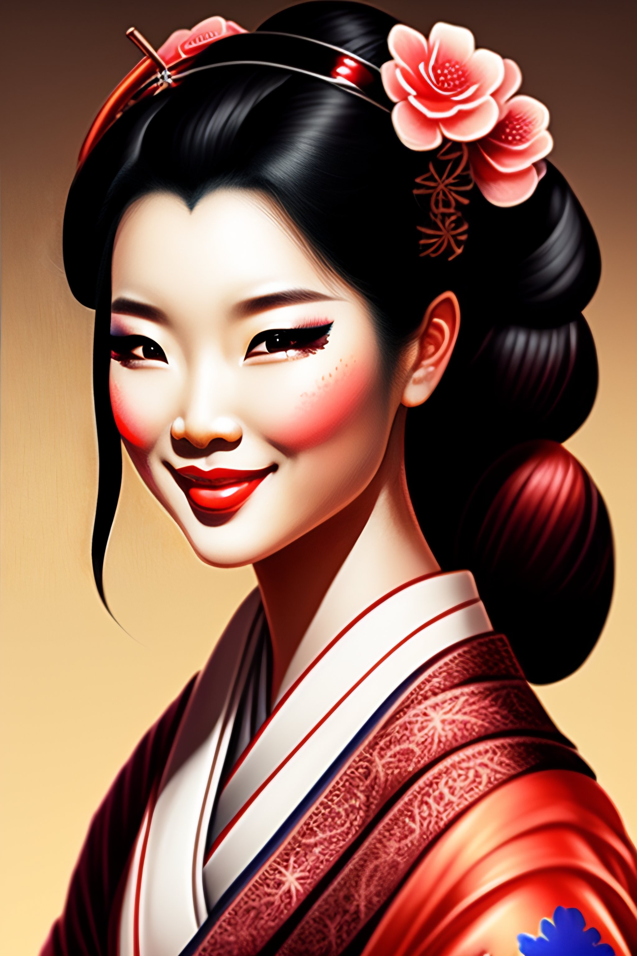 Lexica - Illustration of cheerful geisha with her hair in a ponytail ...