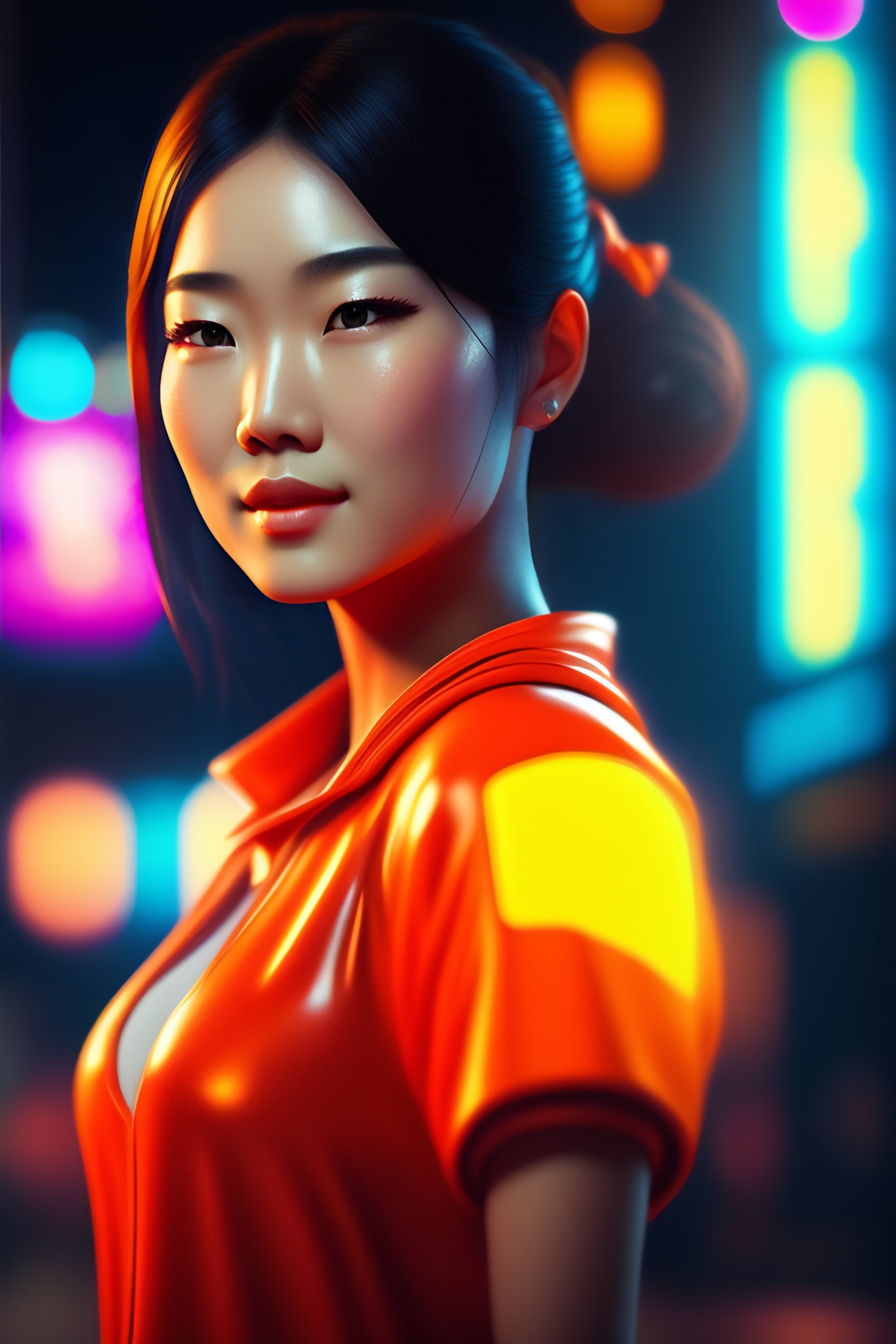 Lexica - Lying Asian girl, beautiful face, neon, anime, octane render
