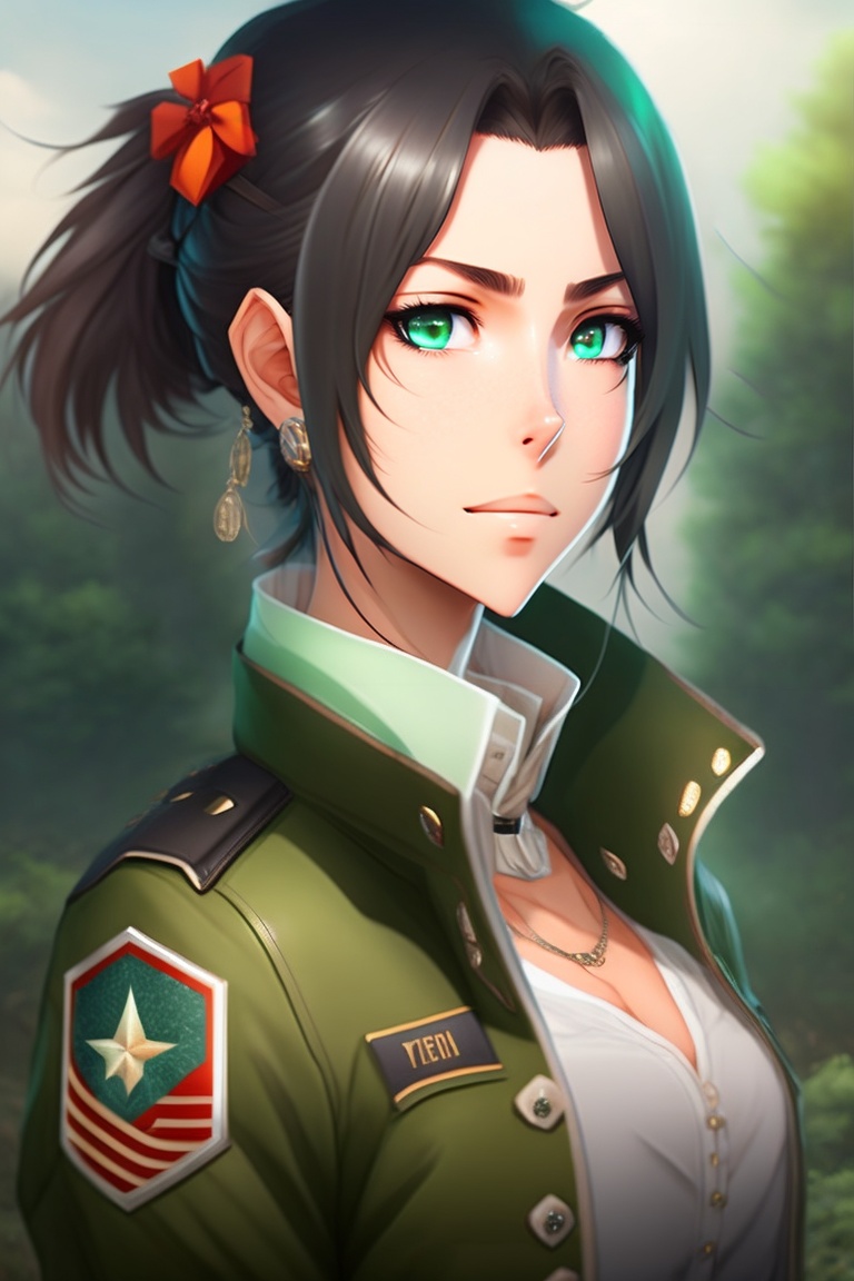 Lexica - Eren Yeager (a character in Attack on Titan) as a female, 2d,  green eyes