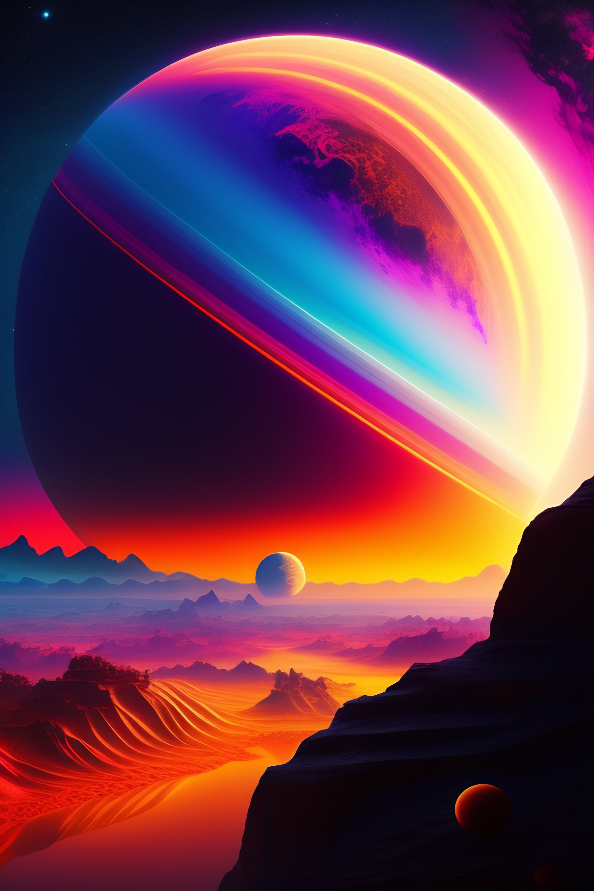 Lexica - A planet surrounded by beautiful colors and many strange ...