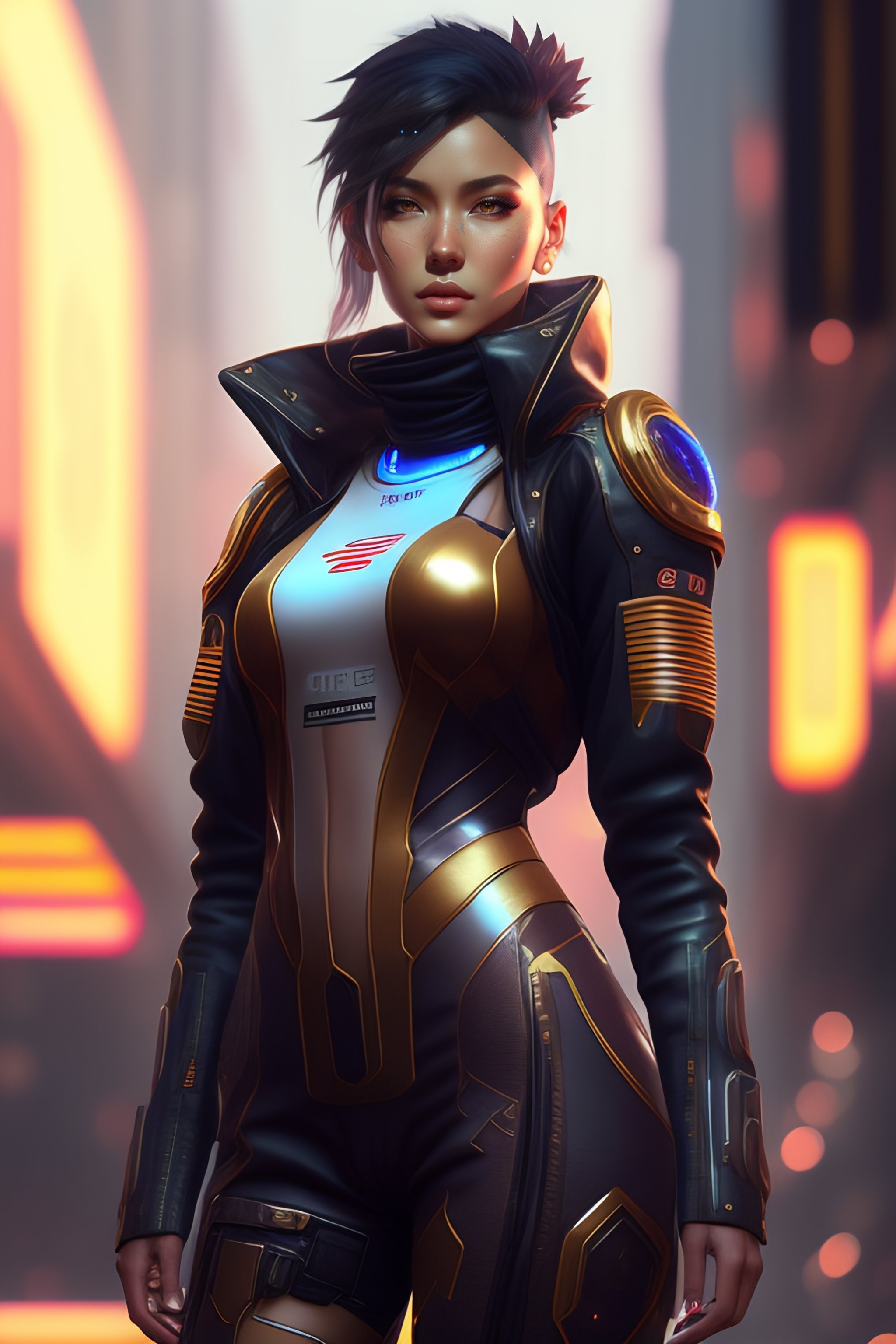 Lexica - Mech Punk ((full body)) clothes with short hair girl, battle ...