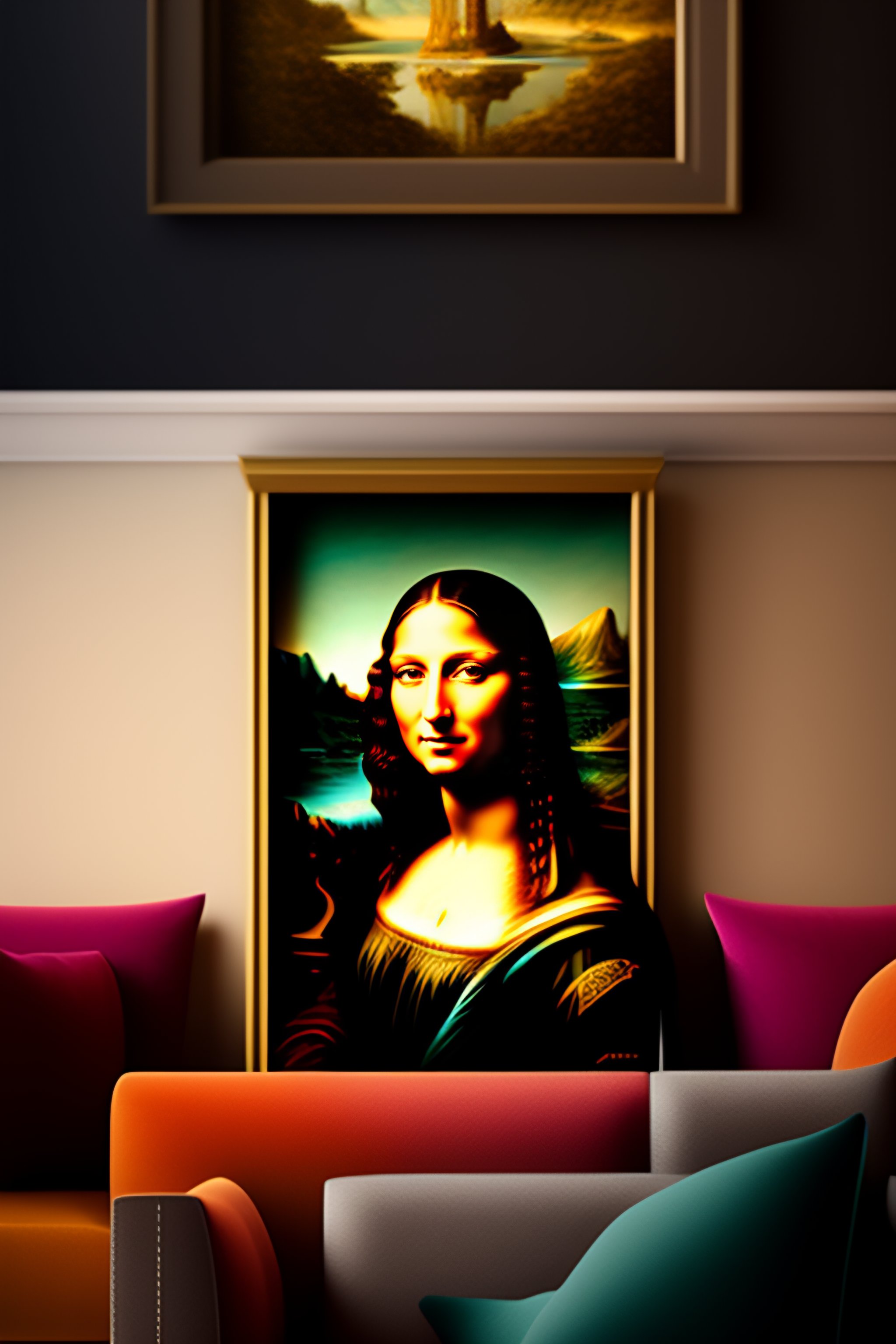Lexica - Create a livingroom with the mona lisa in it