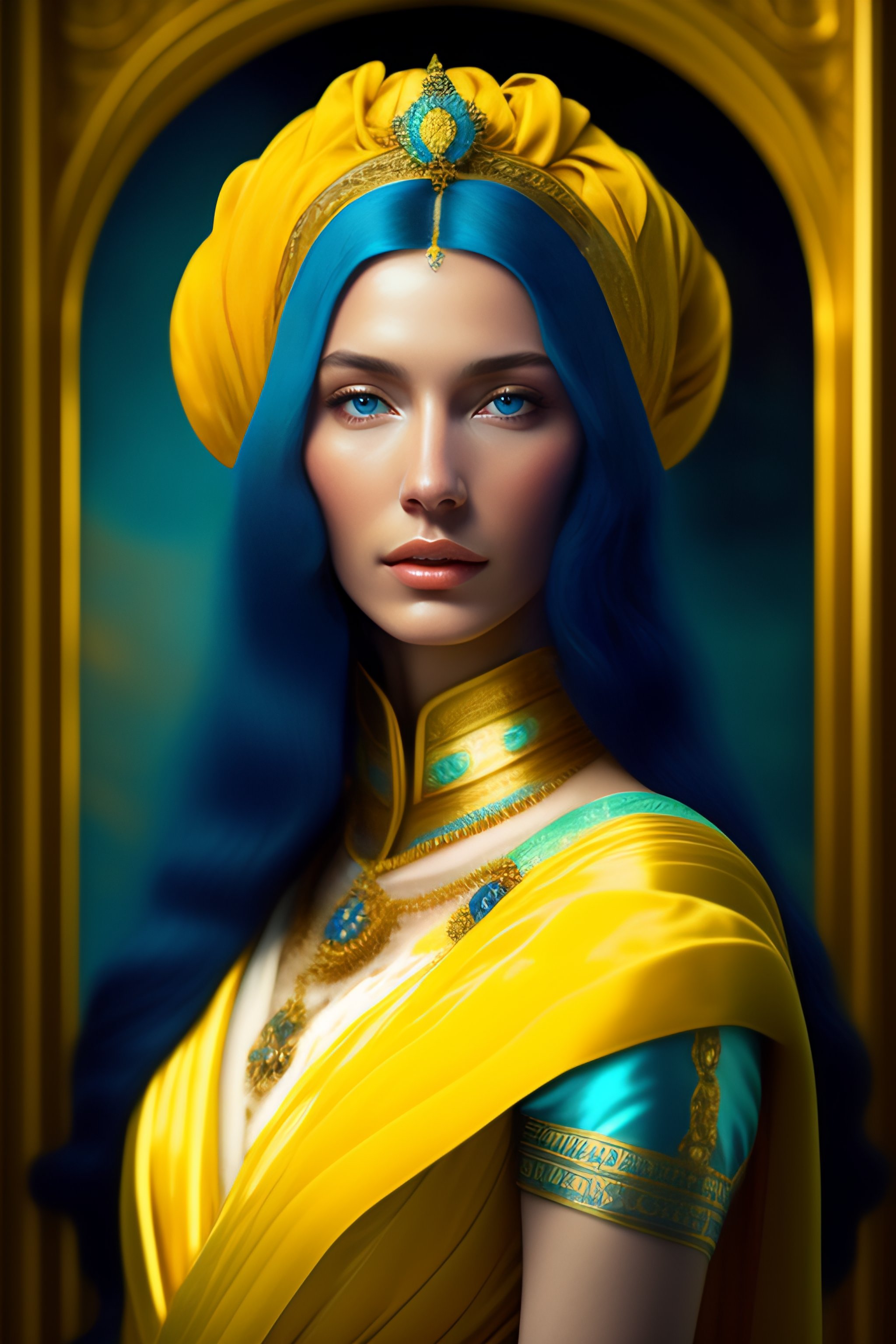 Lexica - A slender, pale-skinned woman with long blue hair and yellow ...