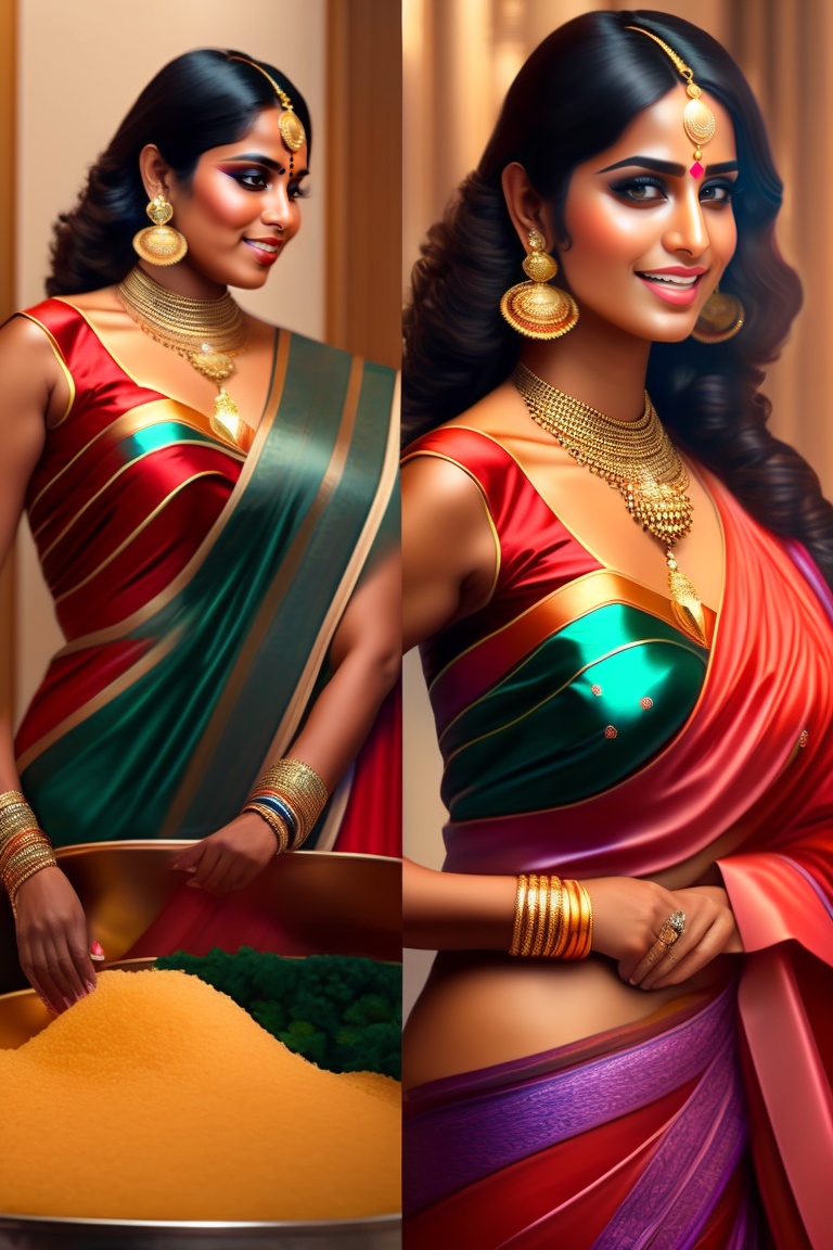 Lexica - Young north indian woman in a saree, massive downblouse