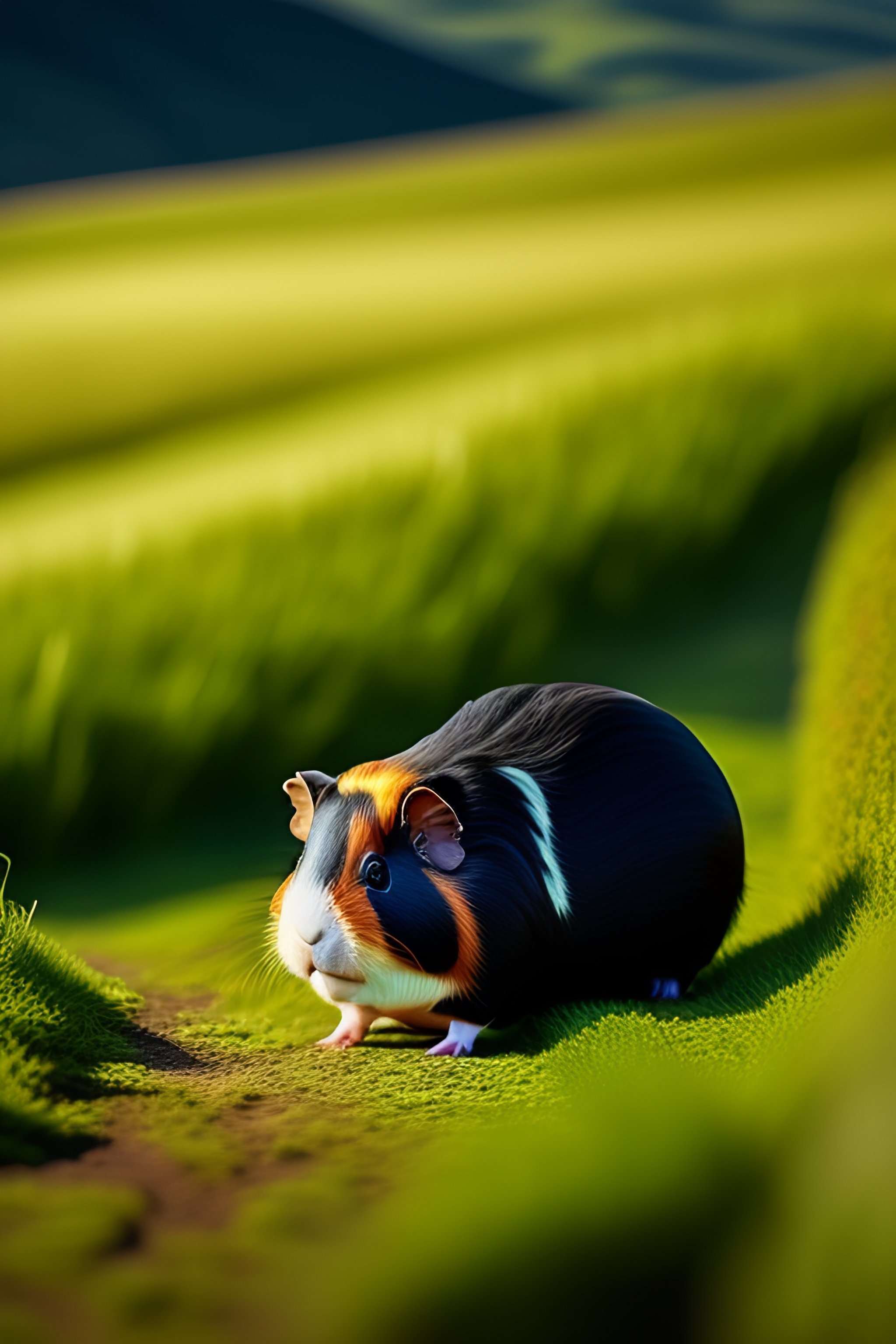 Lexica Guinea pig eating grass in the mountain field