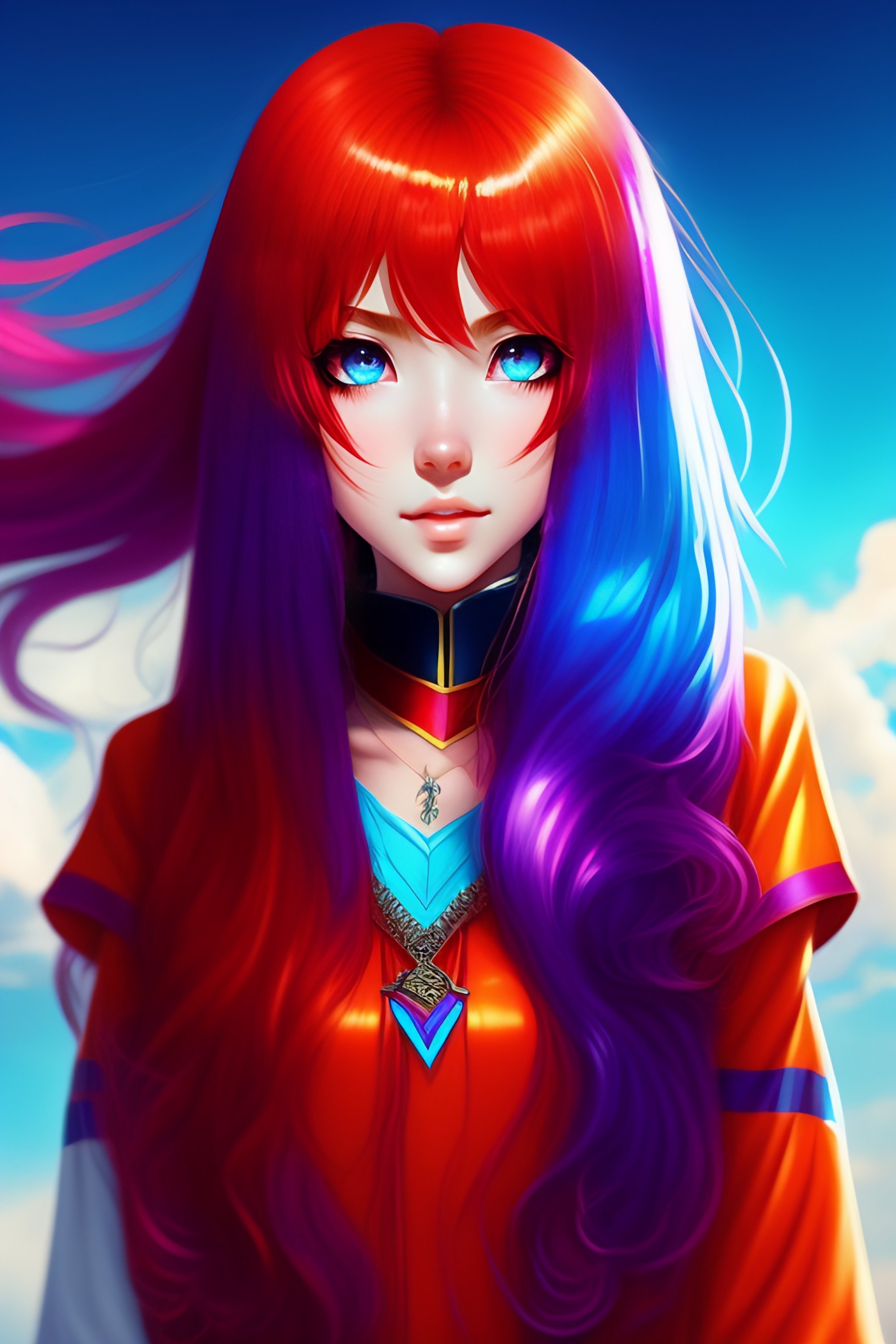 Lexica - Reddish orange, long hair with cyan streaks, with vampire ...